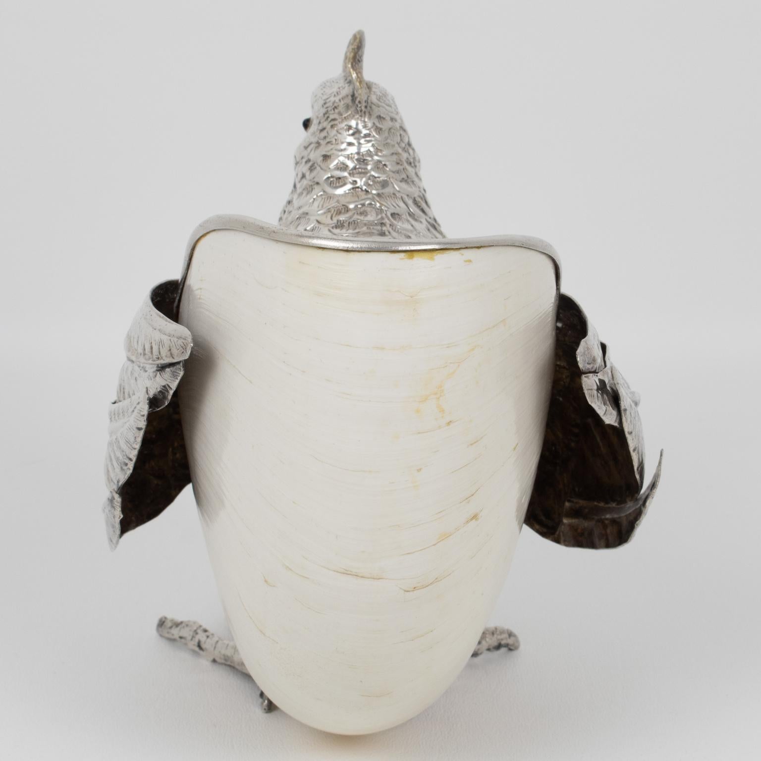 Modern Gabriella Binazzi Giant Silvered Bronze, Seashell Bird Bowl, 1970s