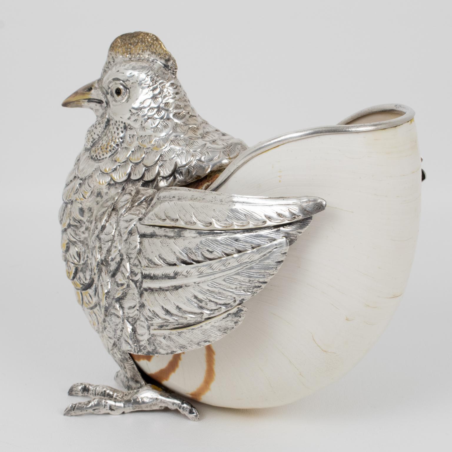 Italian Gabriella Binazzi Giant Silvered Bronze, Seashell Bird Bowl, 1970s