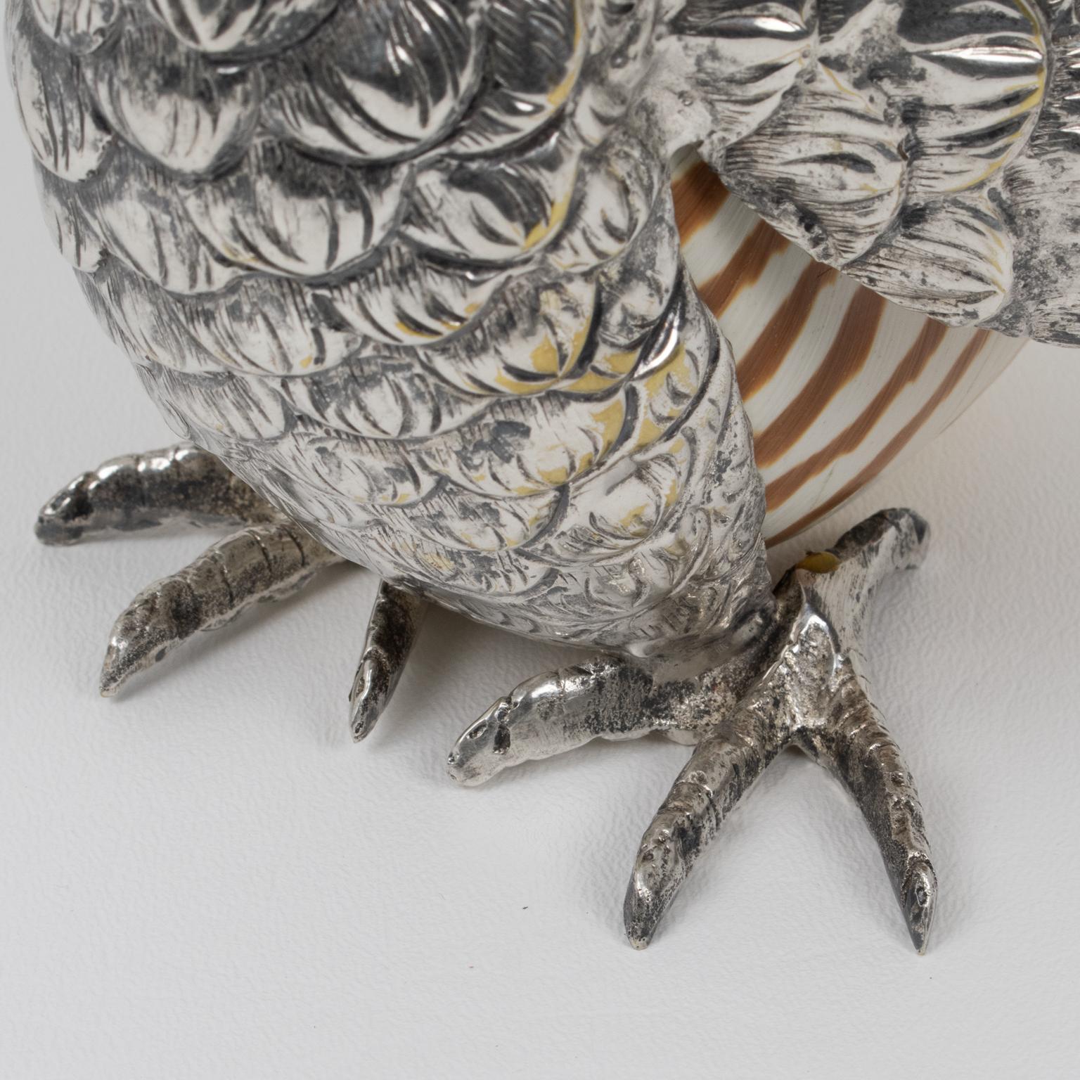 Metal Gabriella Binazzi Giant Silvered Bronze, Seashell Bird Bowl, 1970s