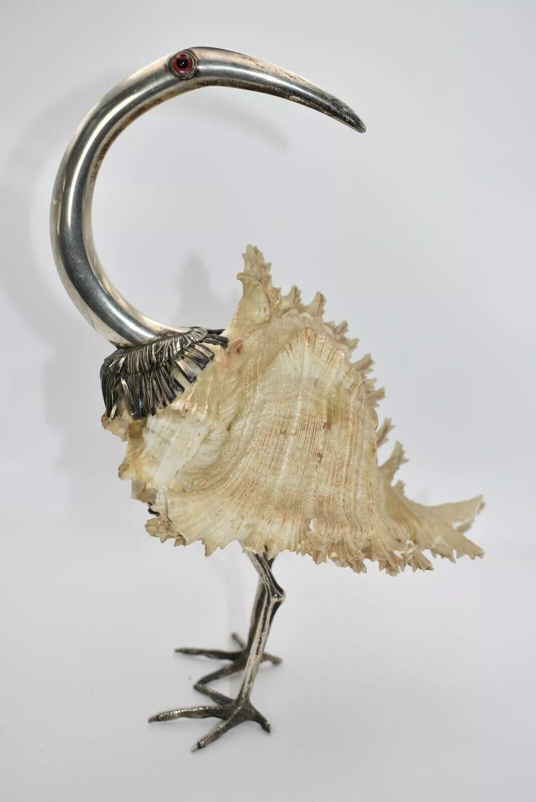 Gabriella Binazzi Escultura italiana de ave de los años 70 con plata y concha marina siglo XX en venta