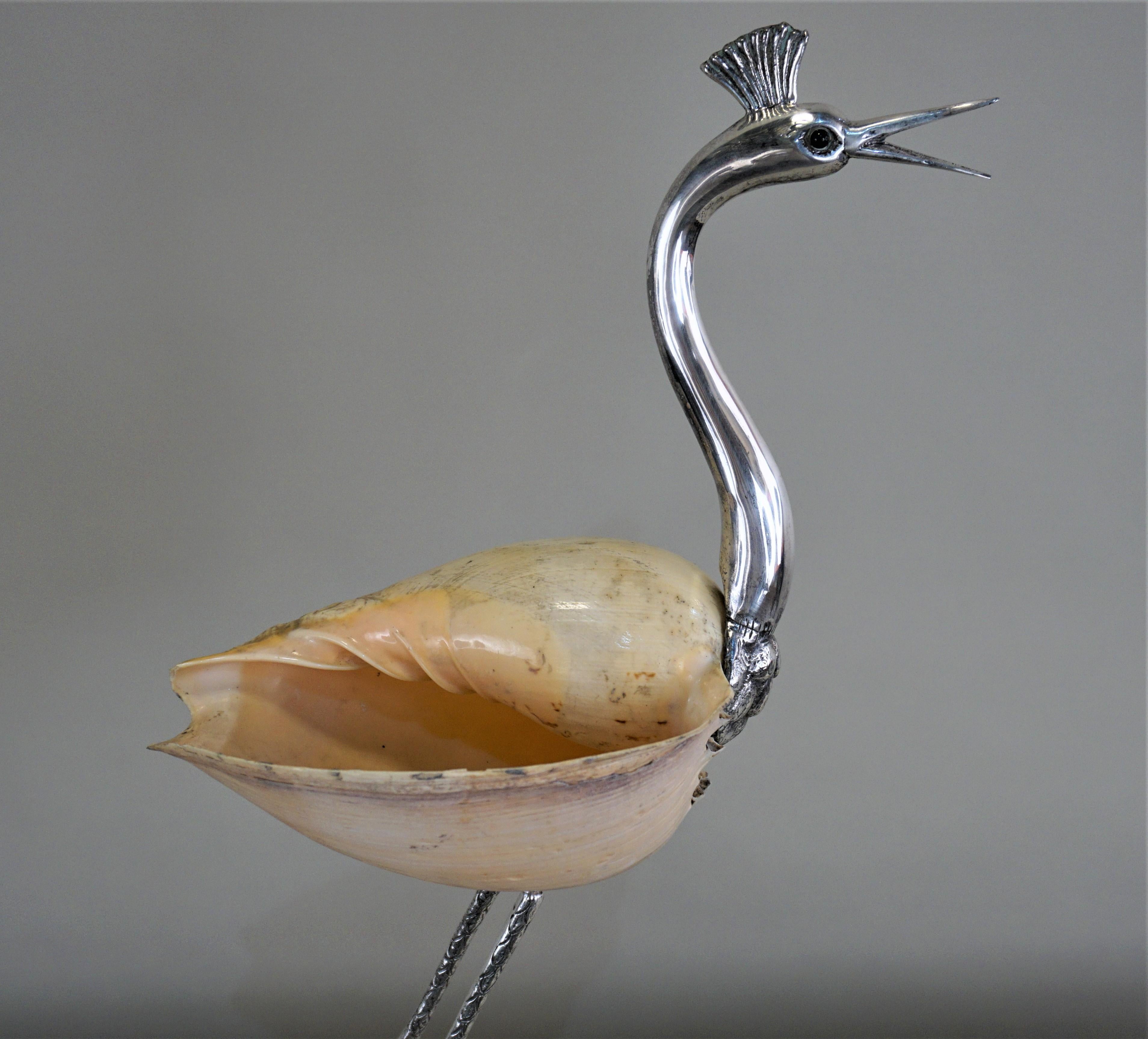 Gabriella Binazzi Italian 1970s Silver and Shell Bird Sculpture 3