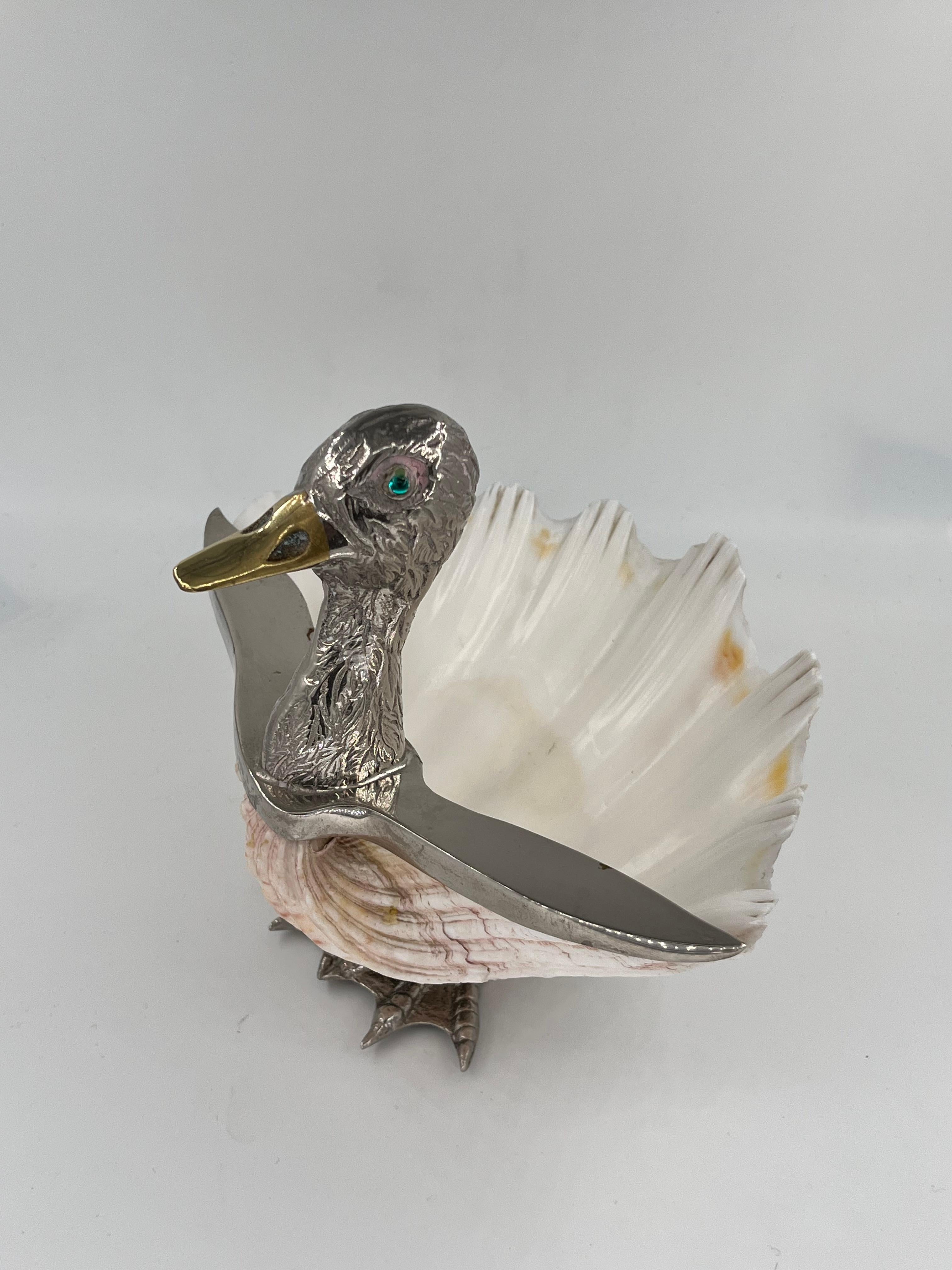 Late 20th Century Gabriella Binazzi - Shell and silvered brass duck-shaped trinket bowl, 1970 For Sale
