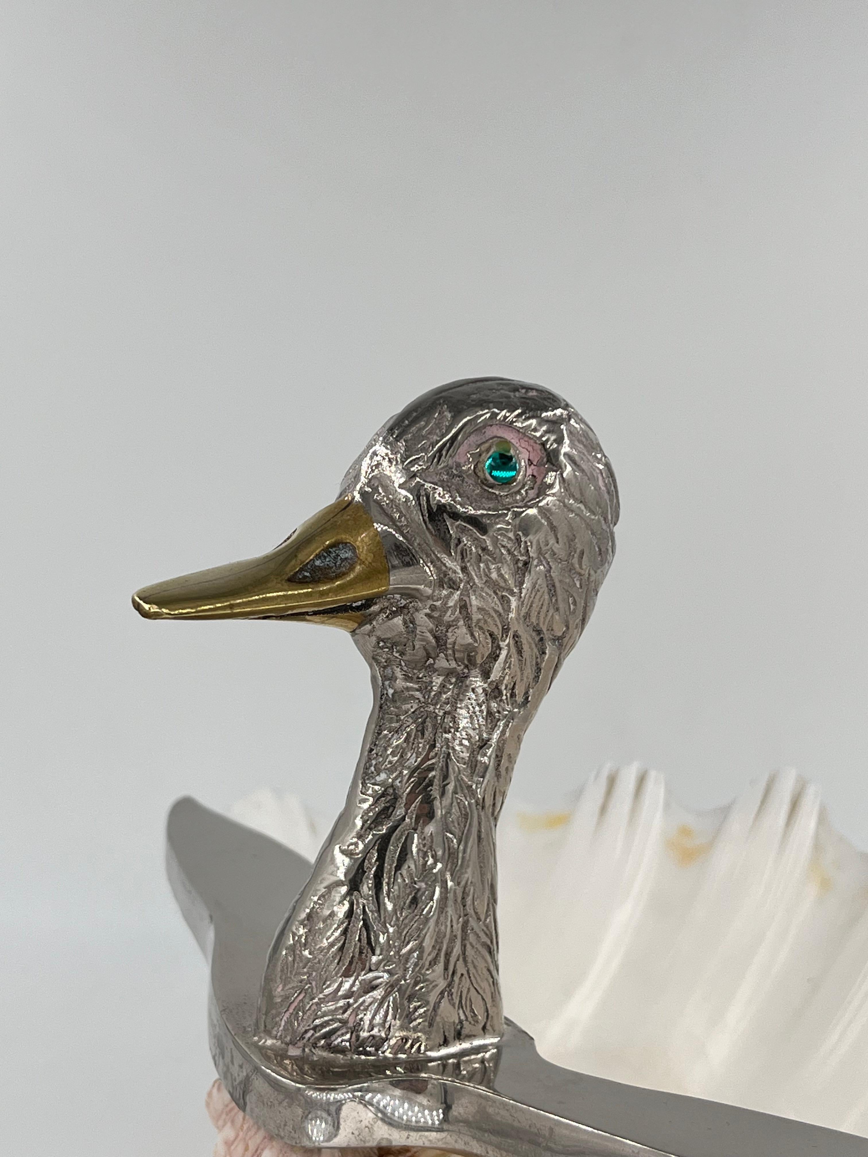 Gabriella Binazzi - Shell and silvered brass duck-shaped trinket bowl, 1970 For Sale 2