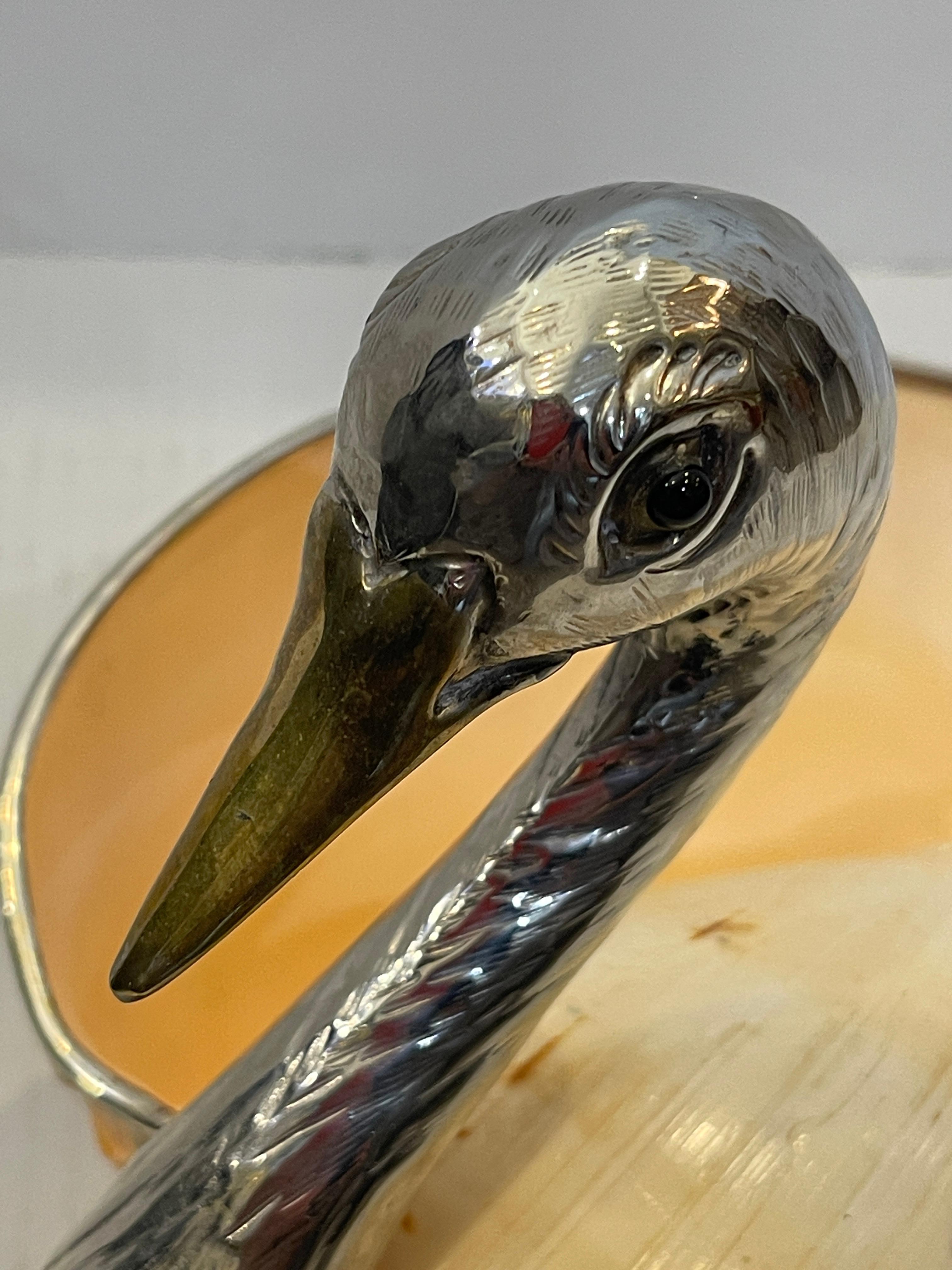 Plaqué argent Gabriella Binazzi, plaque d'argent, laiton et grand coquillage Swan en vente
