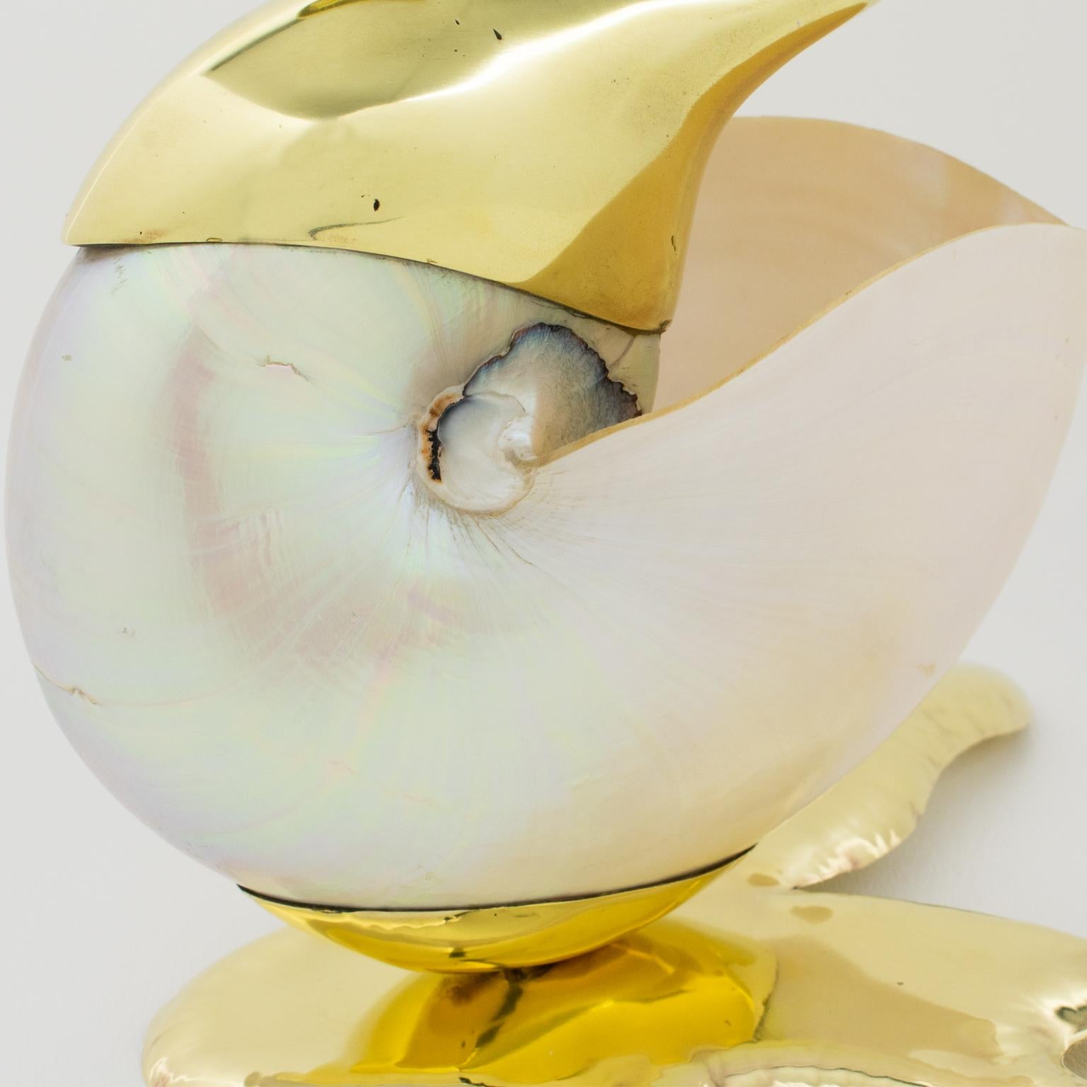 Gabriella Binazzi Style Seashell and Brass Swan Bowl Sculpture, 1970s 4