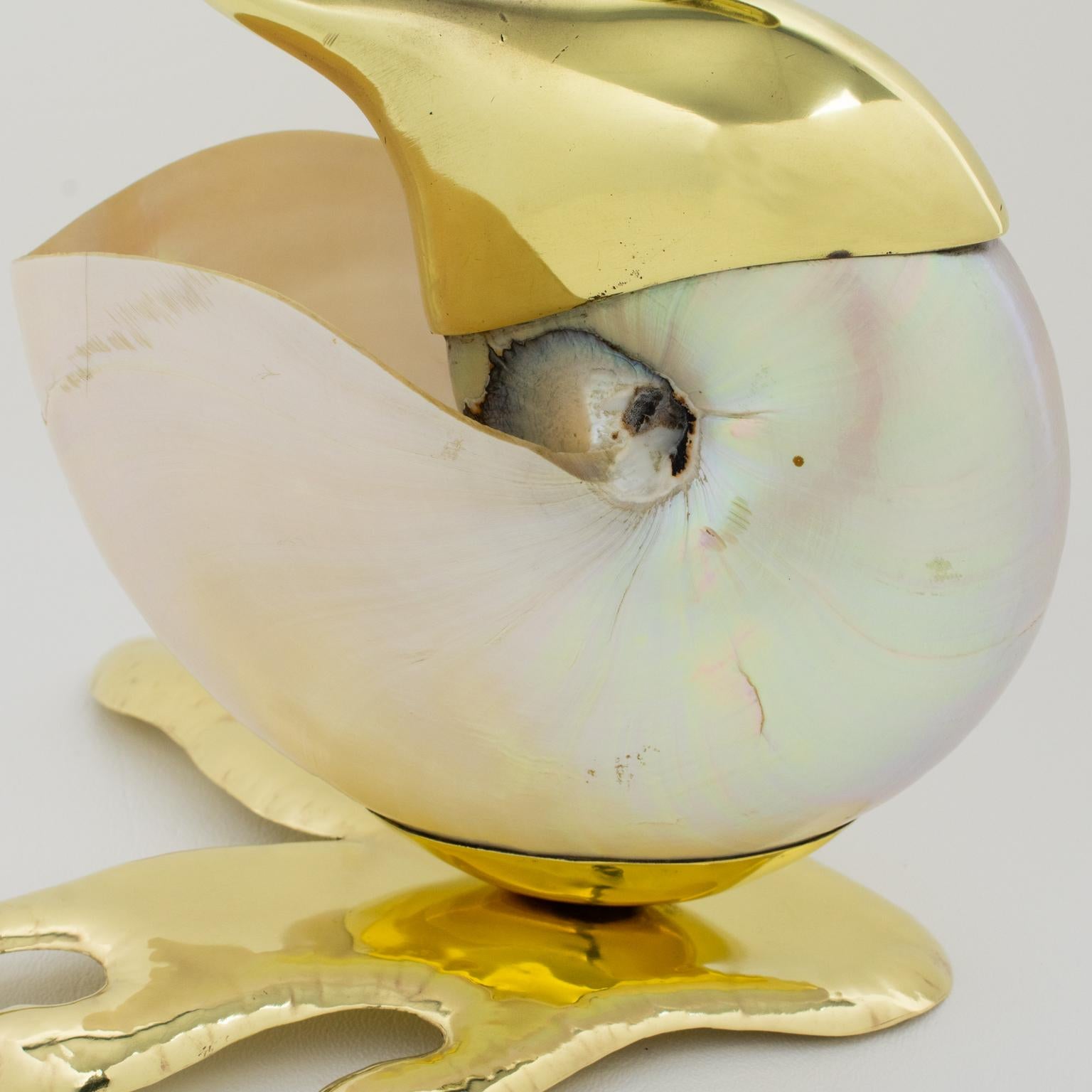 Gabriella Binazzi Style Seashell and Brass Swan Bowl Sculpture, 1970s 5