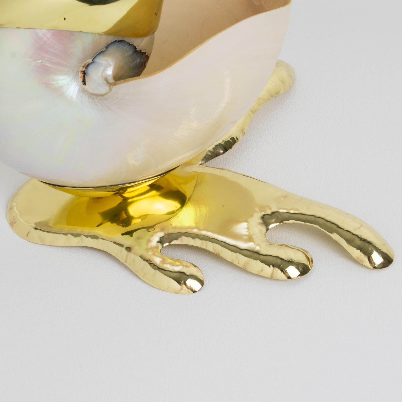 Metal Gabriella Binazzi Style Seashell and Brass Swan Bowl Sculpture, 1970s