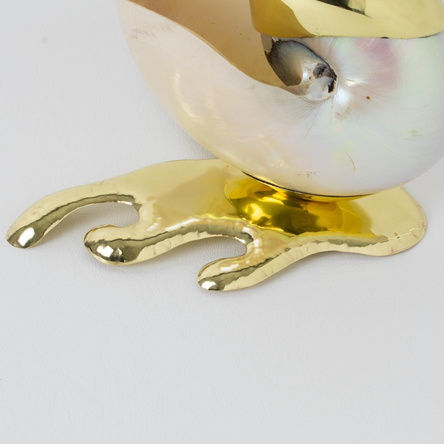 Gabriella Binazzi Style Seashell and Brass Swan Bowl Sculpture, 1970s 1