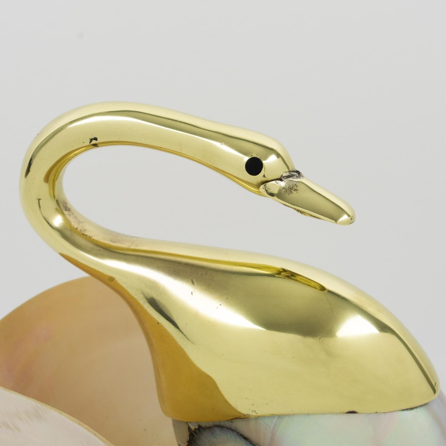 Gabriella Binazzi Style Seashell and Brass Swan Bowl Sculpture, 1970s 2