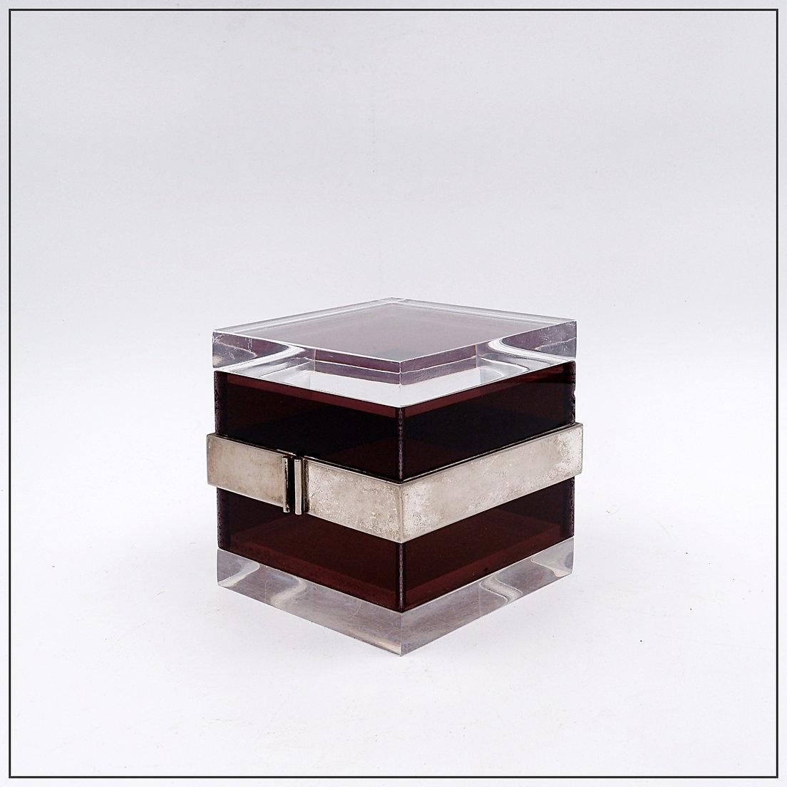 Gabriella Crespi attr. Lucite and Silver Box, Italy, 1970's For Sale 5