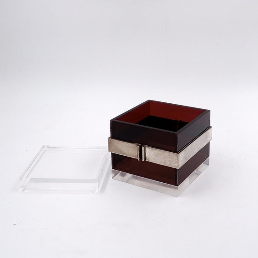 Mid-Century Modern Gabriella Crespi attr. Lucite and Silver Box, Italy, 1970's For Sale