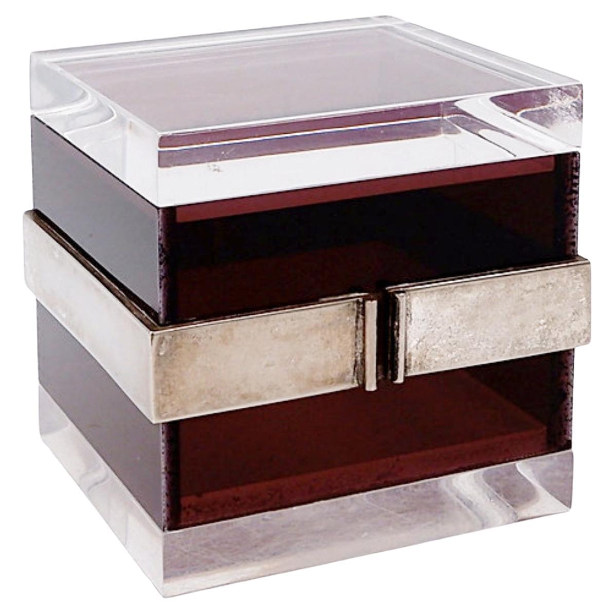 Gabriella Crespi attr. Lucite and Silver Box, Italy, 1970's For Sale
