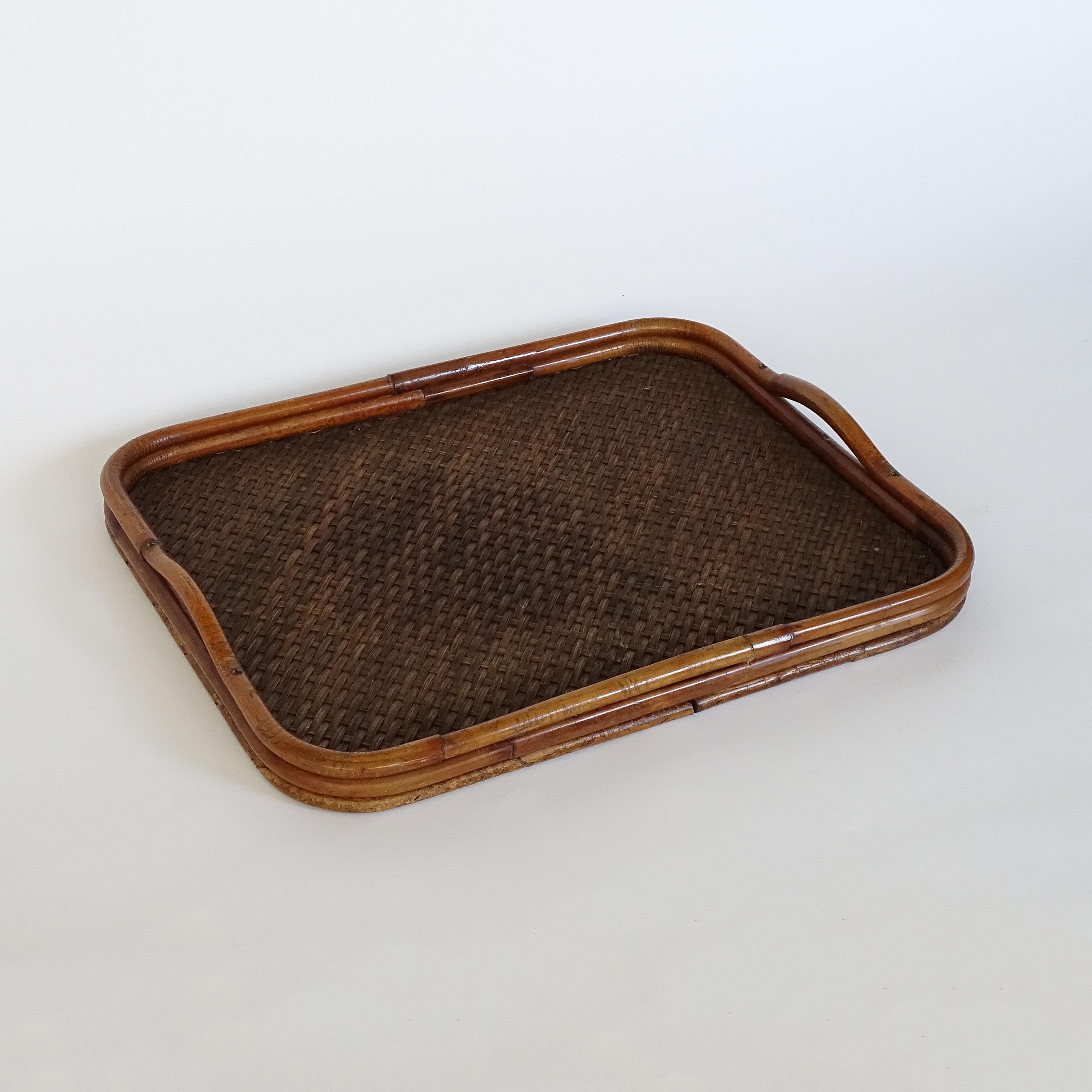 Gabriella Crespi Bamboo and rattan large serving tray, Italy, 1970s.