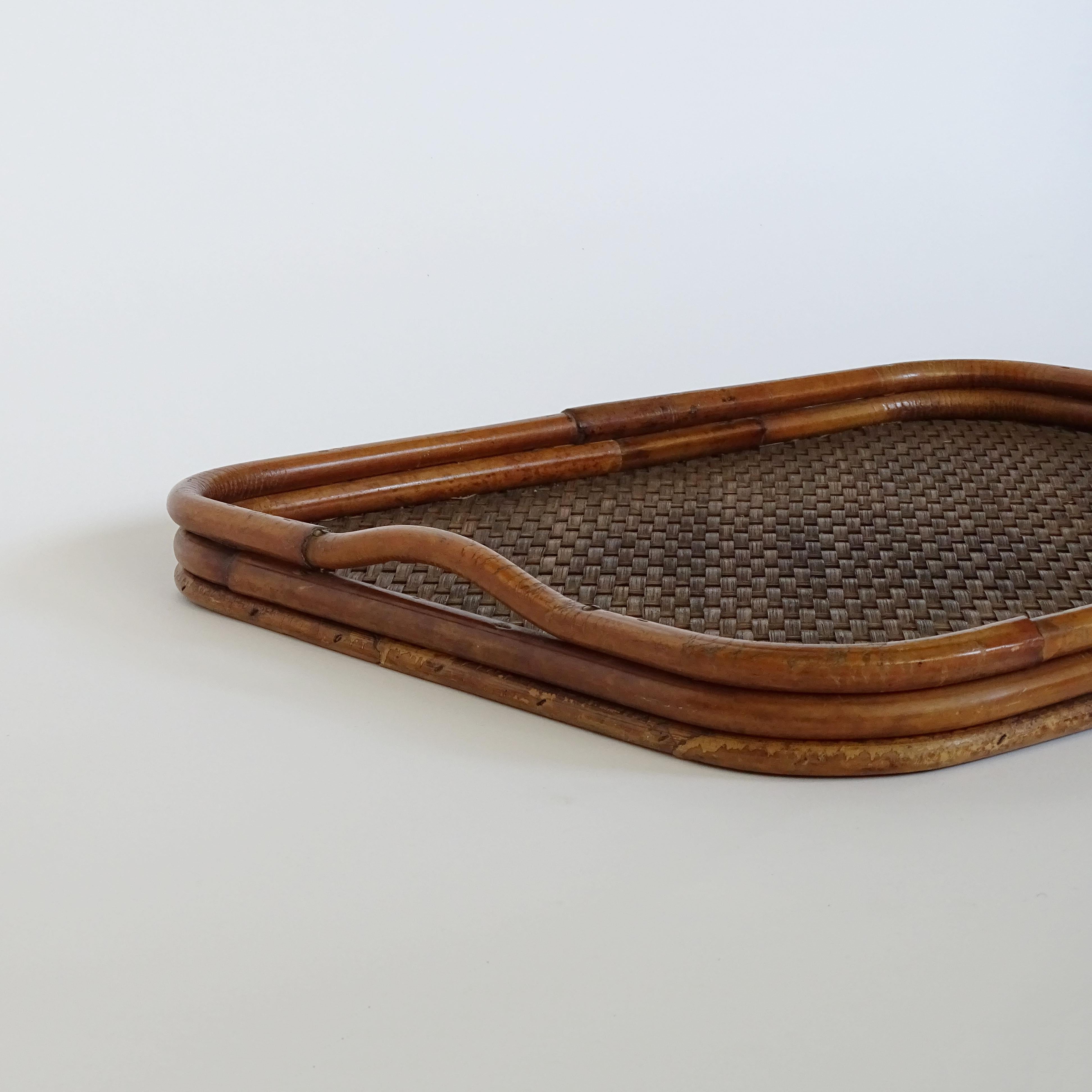 Modern Gabriella Crespi Bamboo and Rattan Large Serving Tray, Italy, 1970s