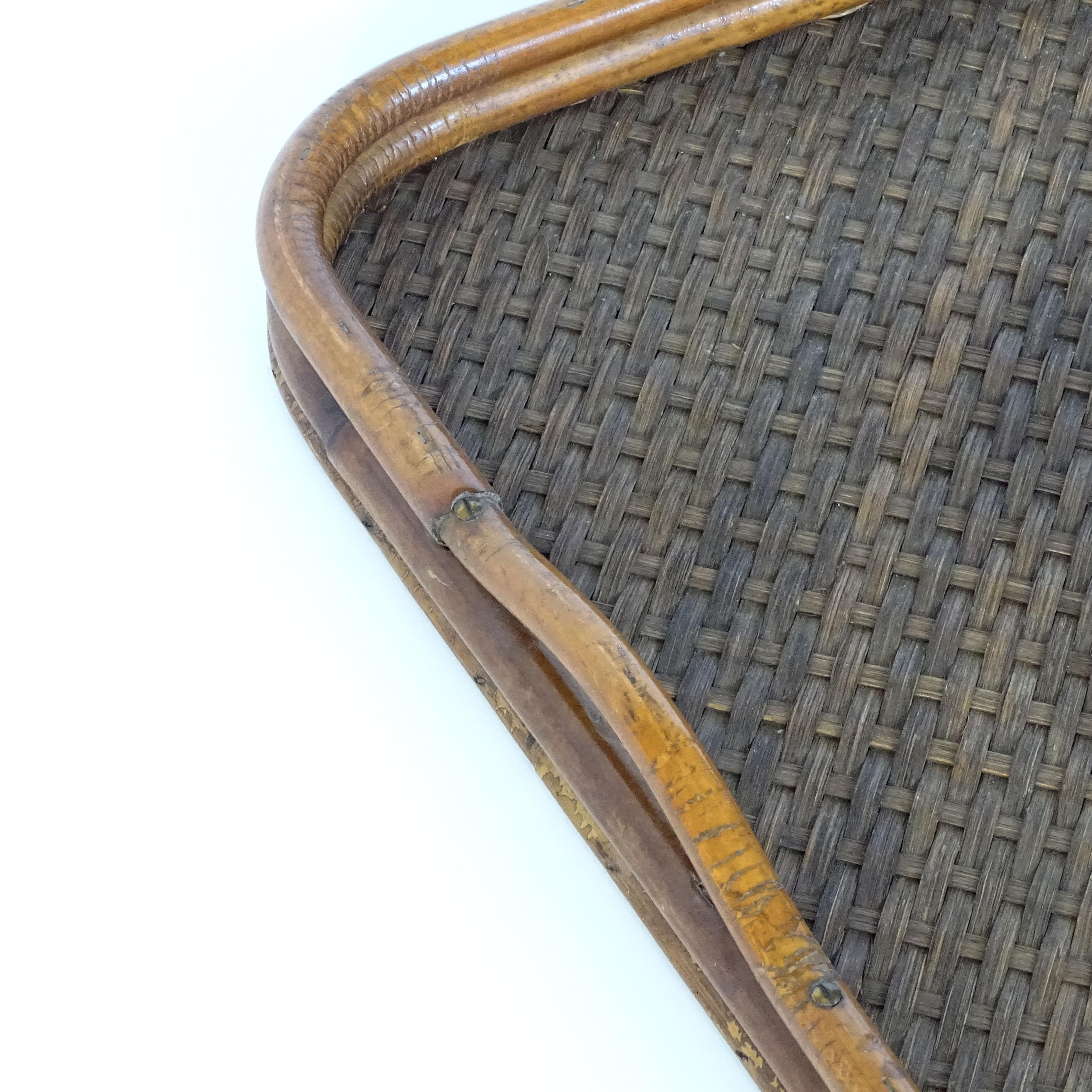 Italian Gabriella Crespi Bamboo and Rattan Large Serving Tray, Italy, 1970s