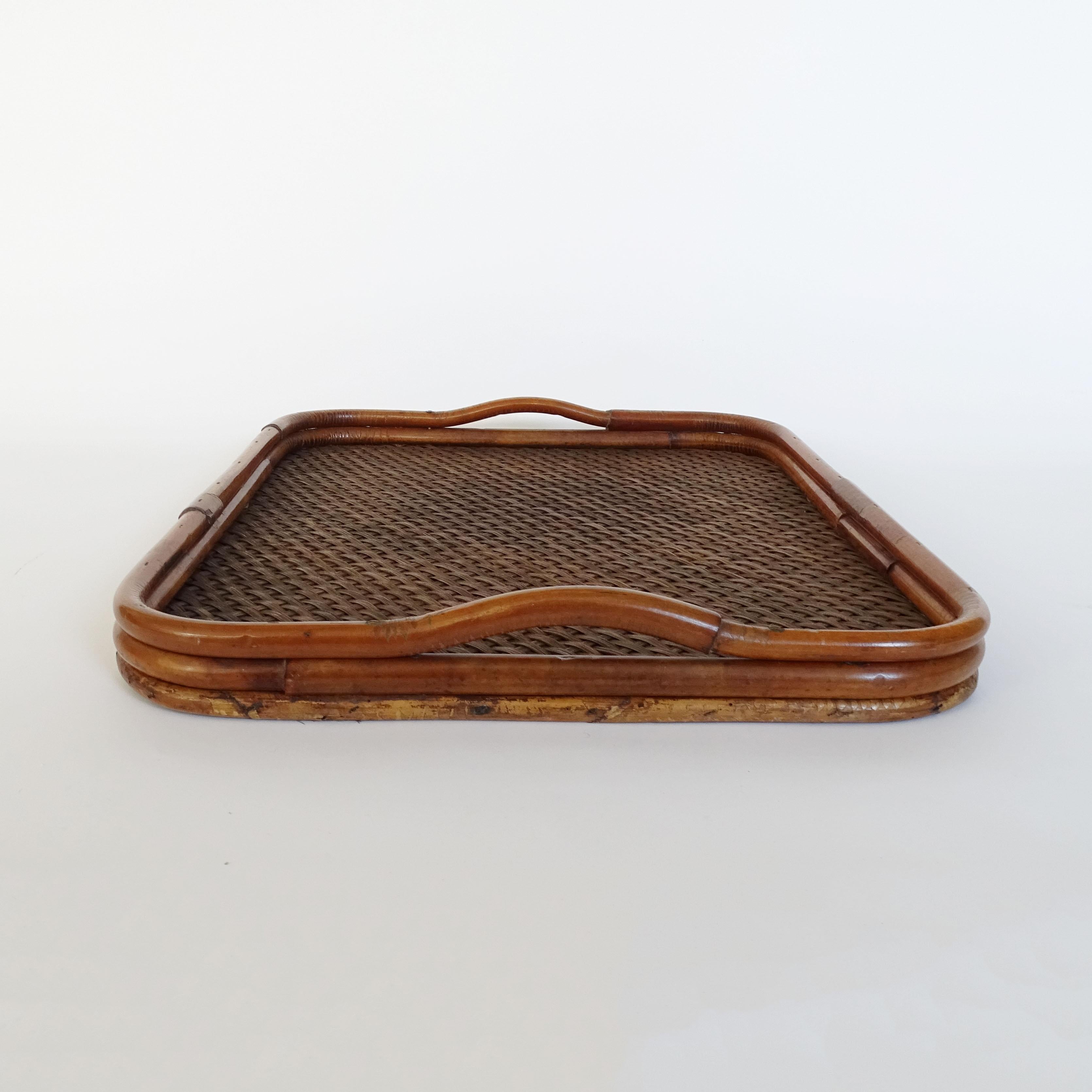 Gabriella Crespi Bamboo and Rattan Large Serving Tray, Italy, 1970s In Good Condition In Milan, IT