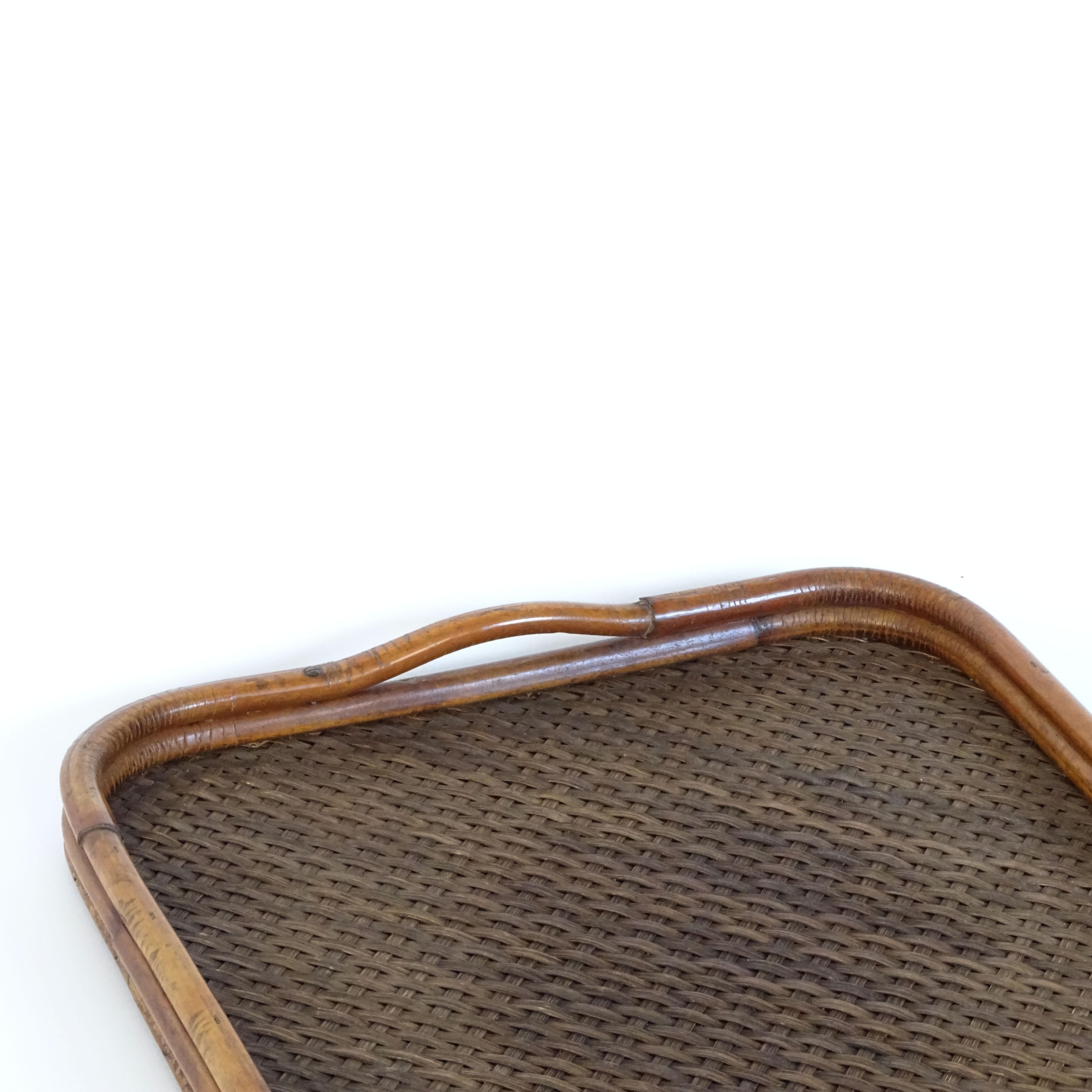 Late 20th Century Gabriella Crespi Bamboo and Rattan Large Serving Tray, Italy, 1970s