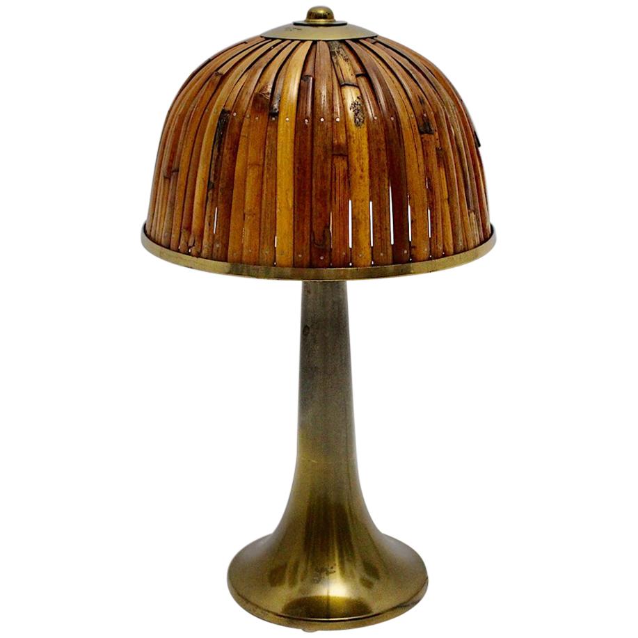 Gabriella Crespi Bamboo Brass Fungo Table Lamp Rising Sun Series, 1973, Italy