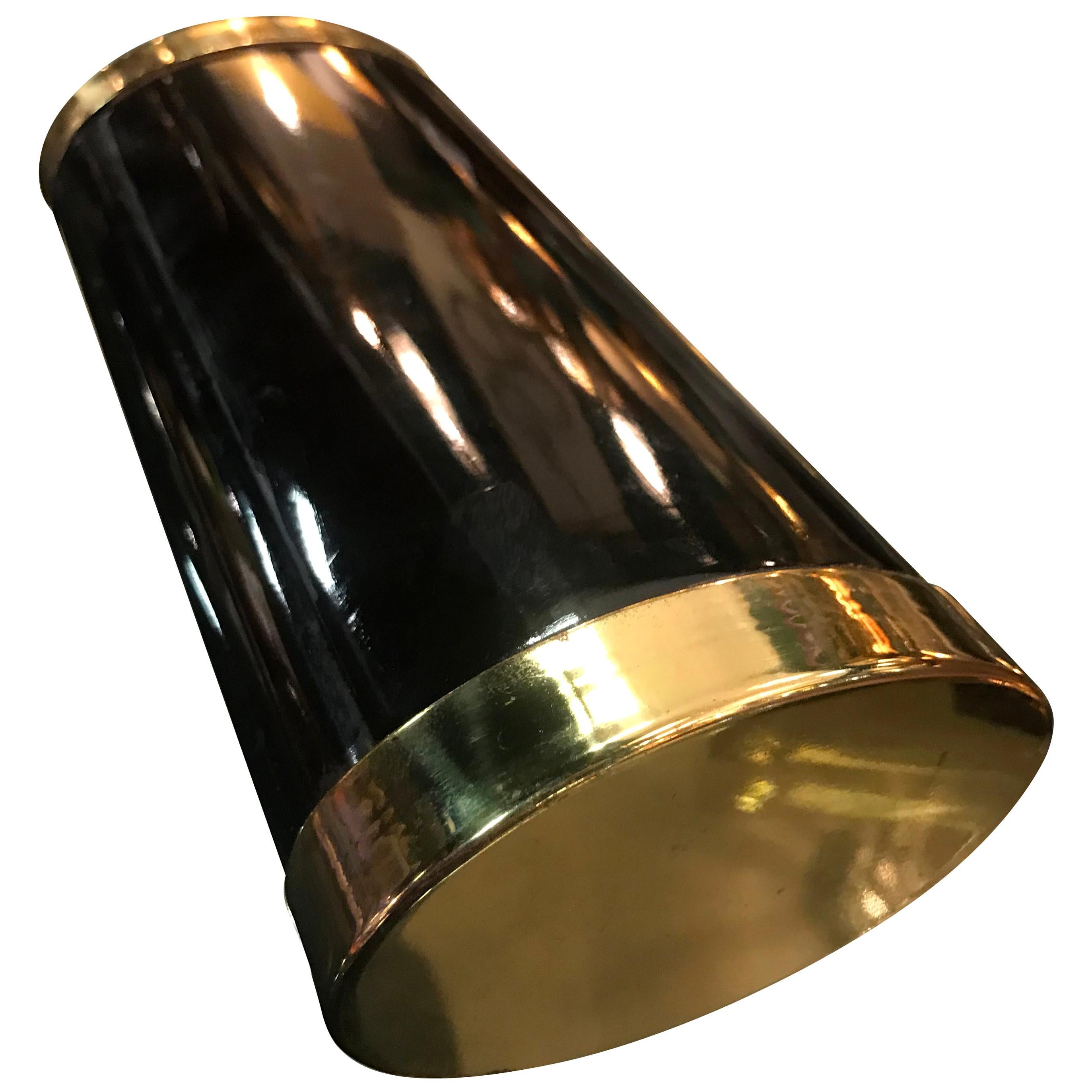 Gabriella Crespi Black Lacquered and Brass Hinged Oval Box