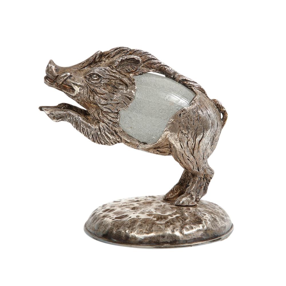 Mid-Century Modern Gabriella Crespi Boar, Silvered Bronze, Glass, Signed For Sale