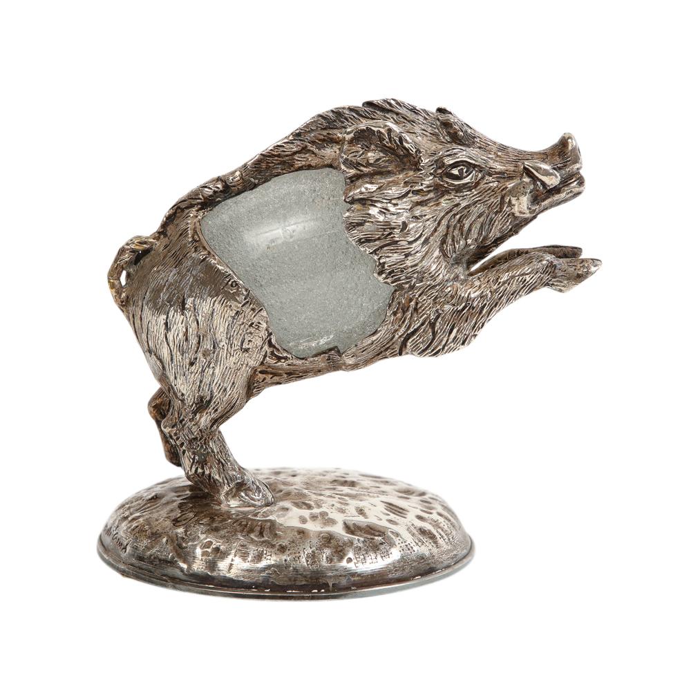 Late 20th Century Gabriella Crespi Boar, Silvered Bronze, Glass, Signed For Sale
