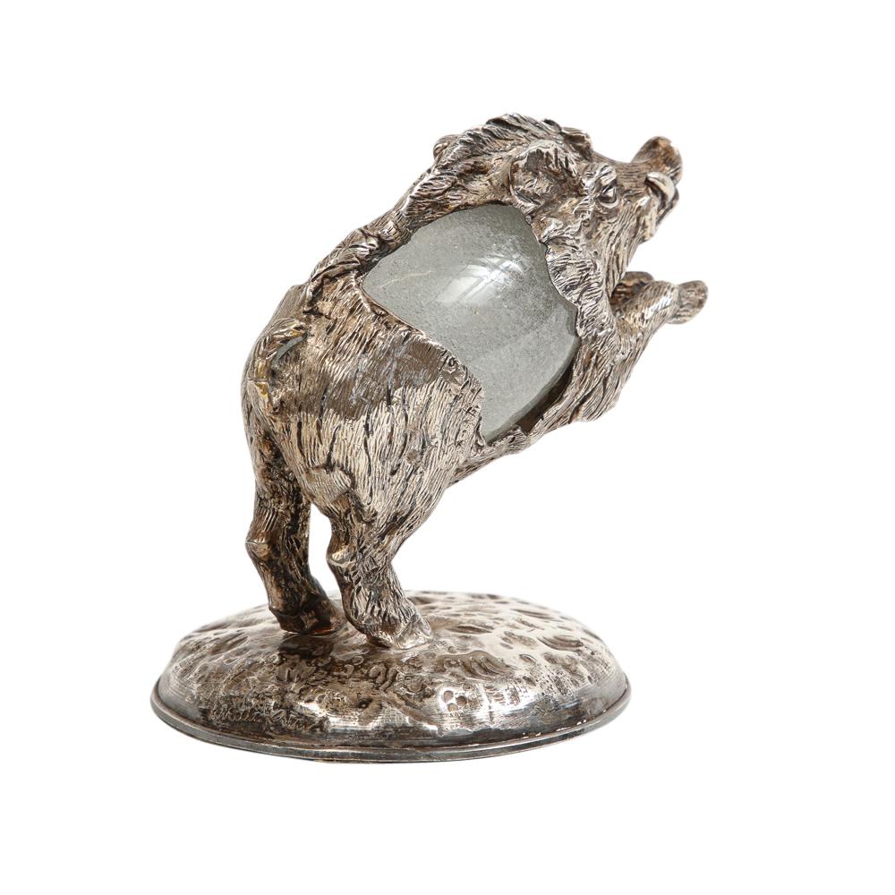 Italian Gabriella Crespi Boar, Silvered Bronze, Glass, Signed For Sale
