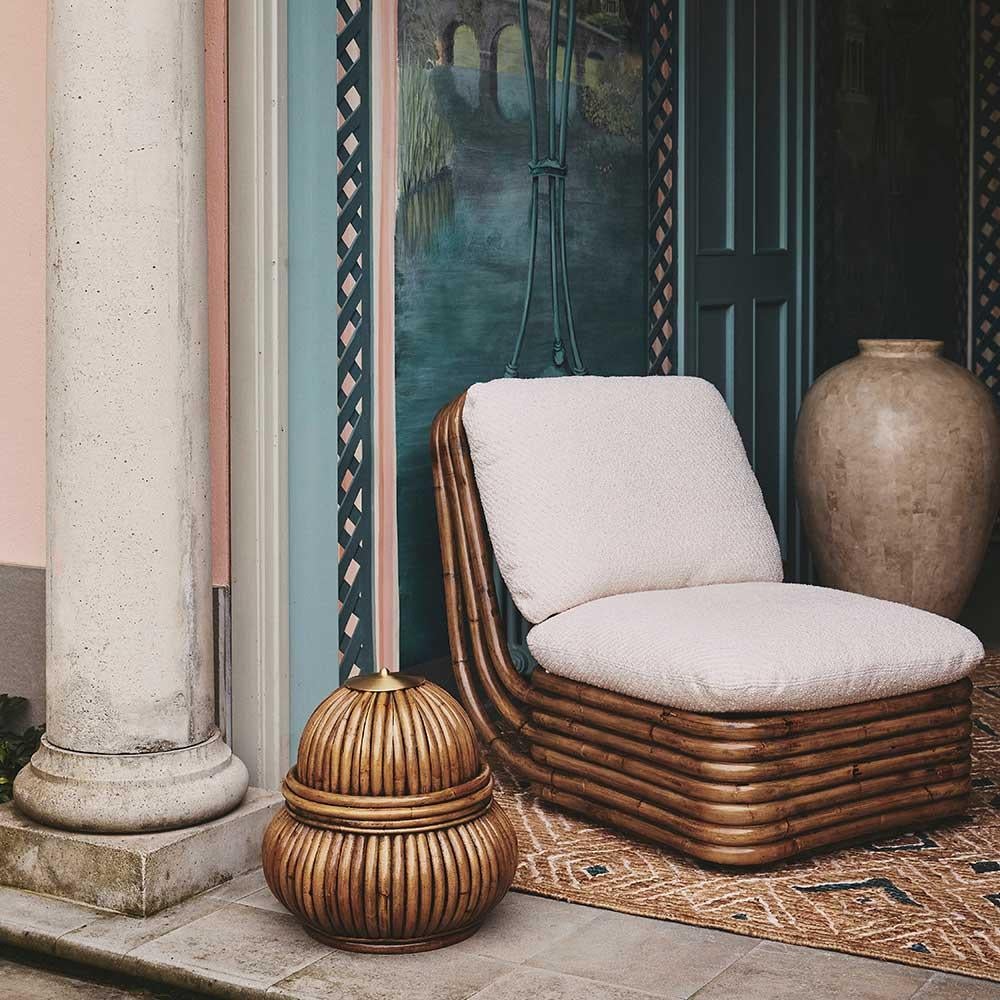 Upholstery Gabriella Crespi Bohemian 72 Lounge Chair Diagonal Bouclé Dedar 007 for GUBI For Sale