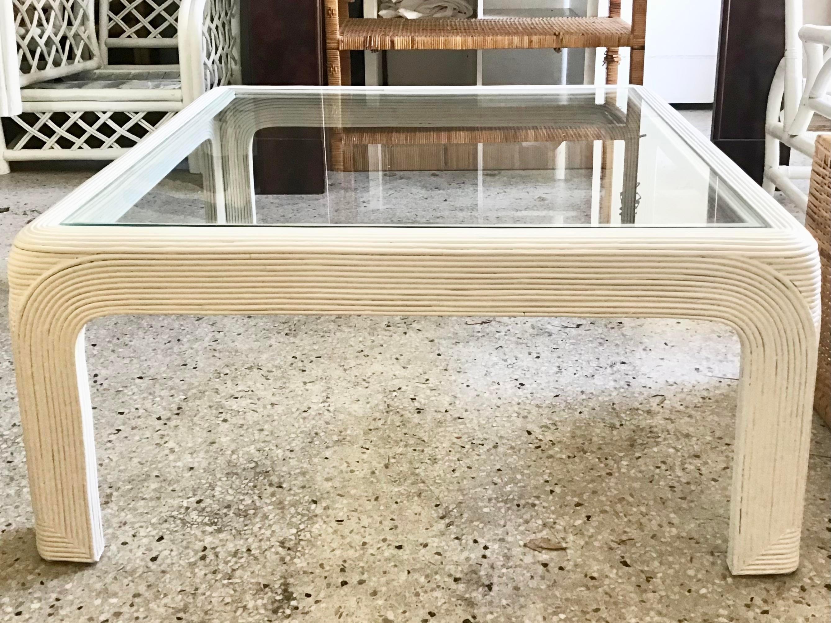 Modern Pencil Reed Coffee Table in the Style of Gabriella Crespi, circa 1970s For Sale