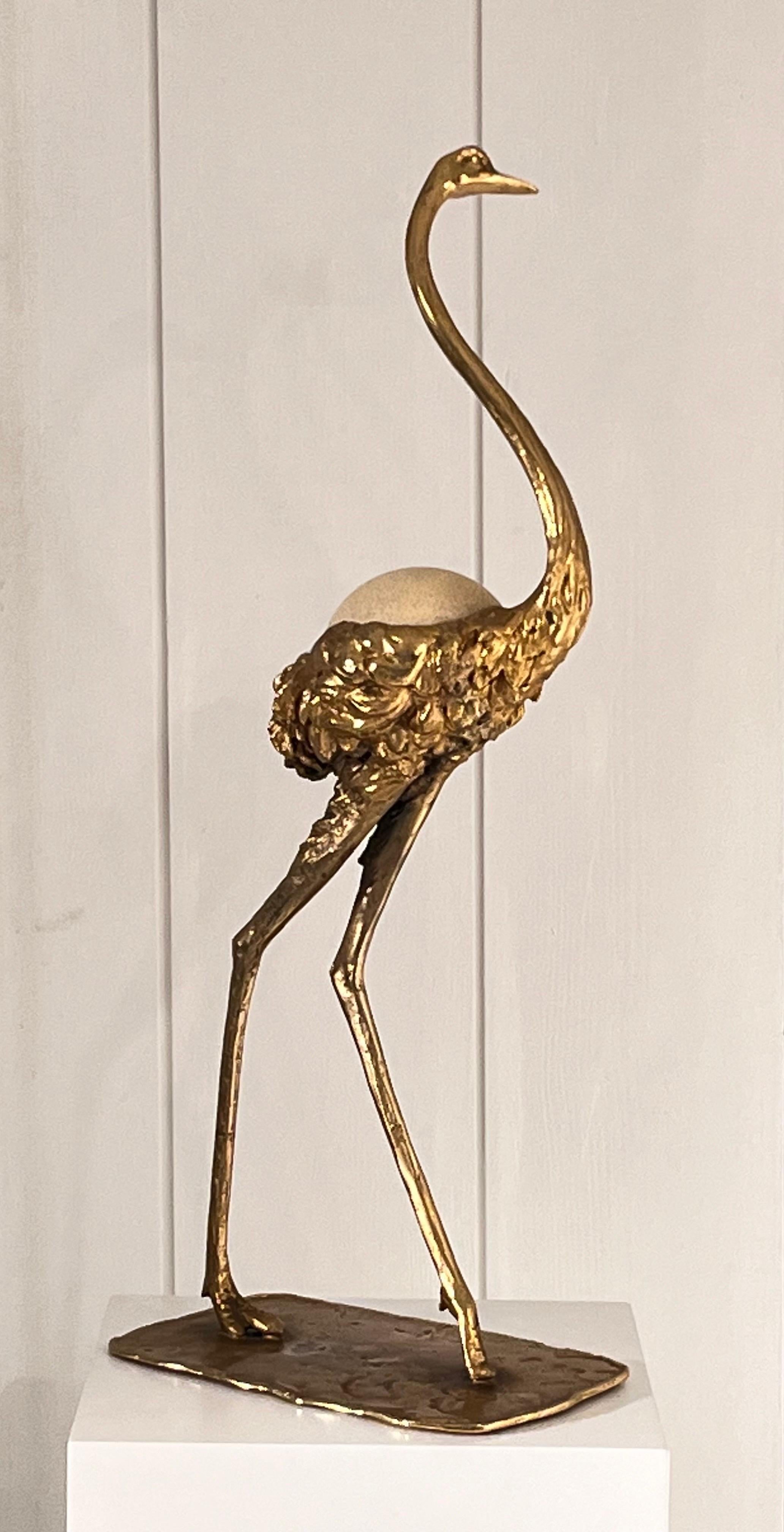Gabriella Crespi Bronze Ostrich Sculpture with Ostrich Egg 3