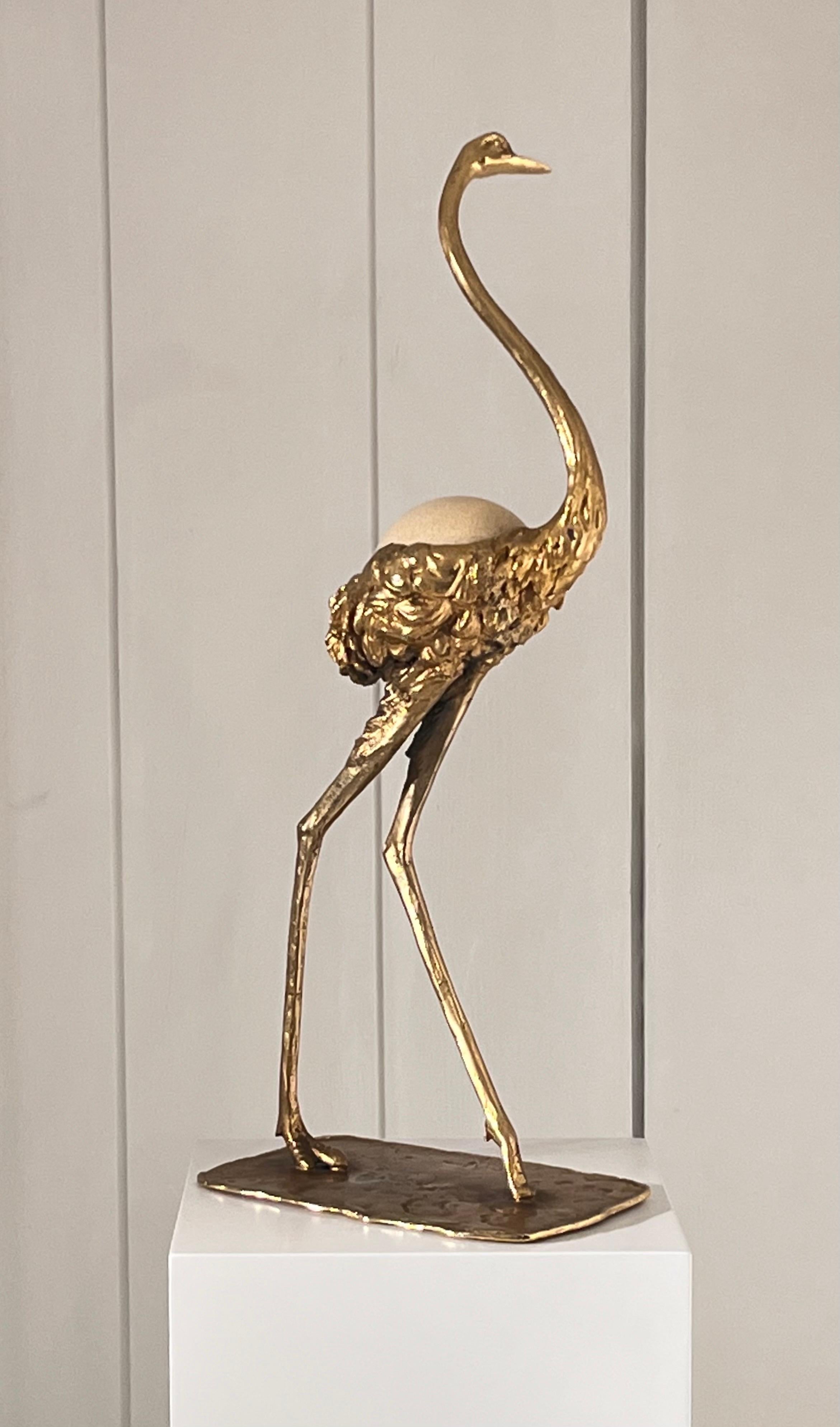 Gabriella Crespi Bronze Ostrich Sculpture with Ostrich Egg 4