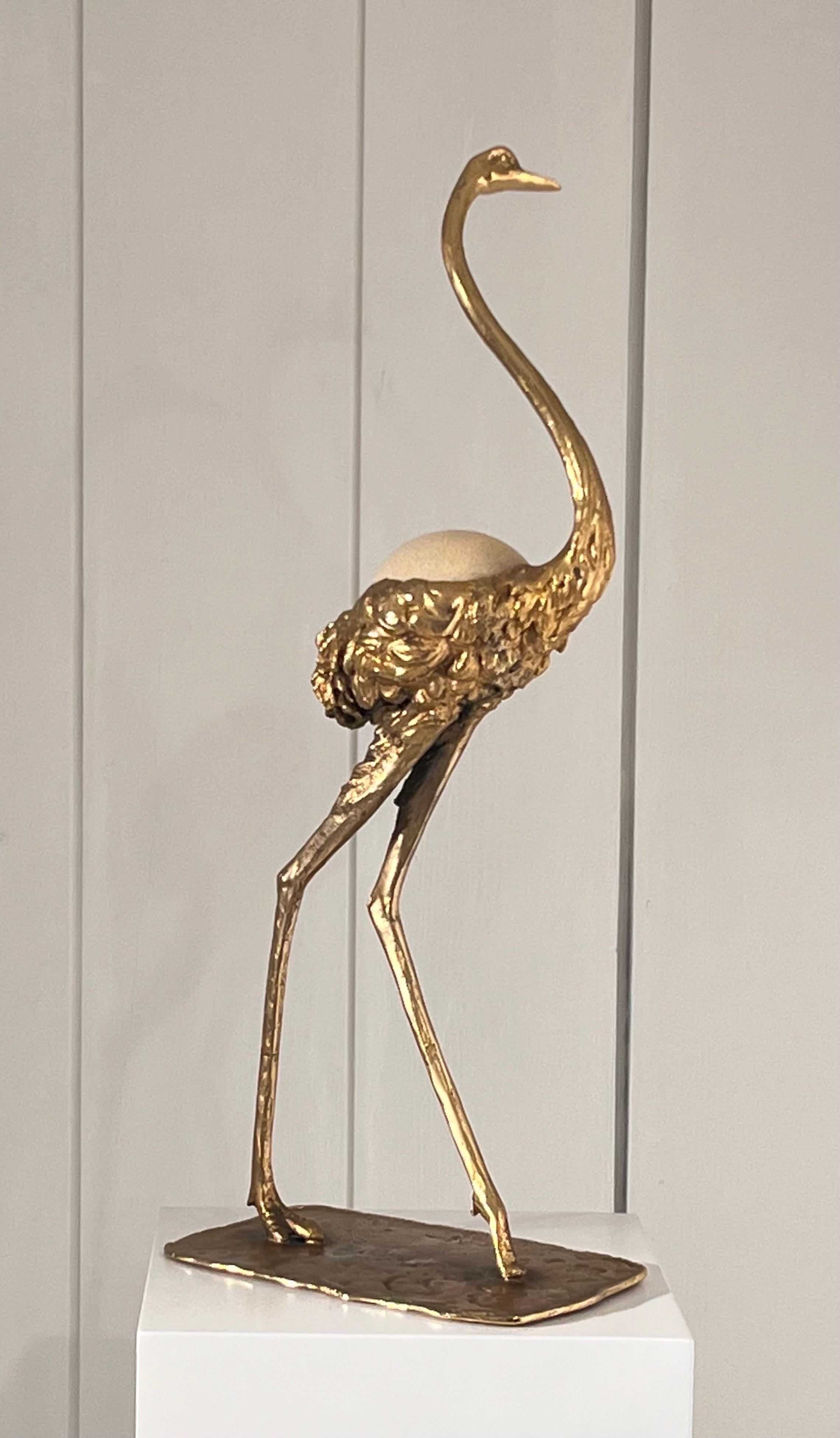 Gabriella Crespi Bronze Ostrich Sculpture with Ostrich Egg 5