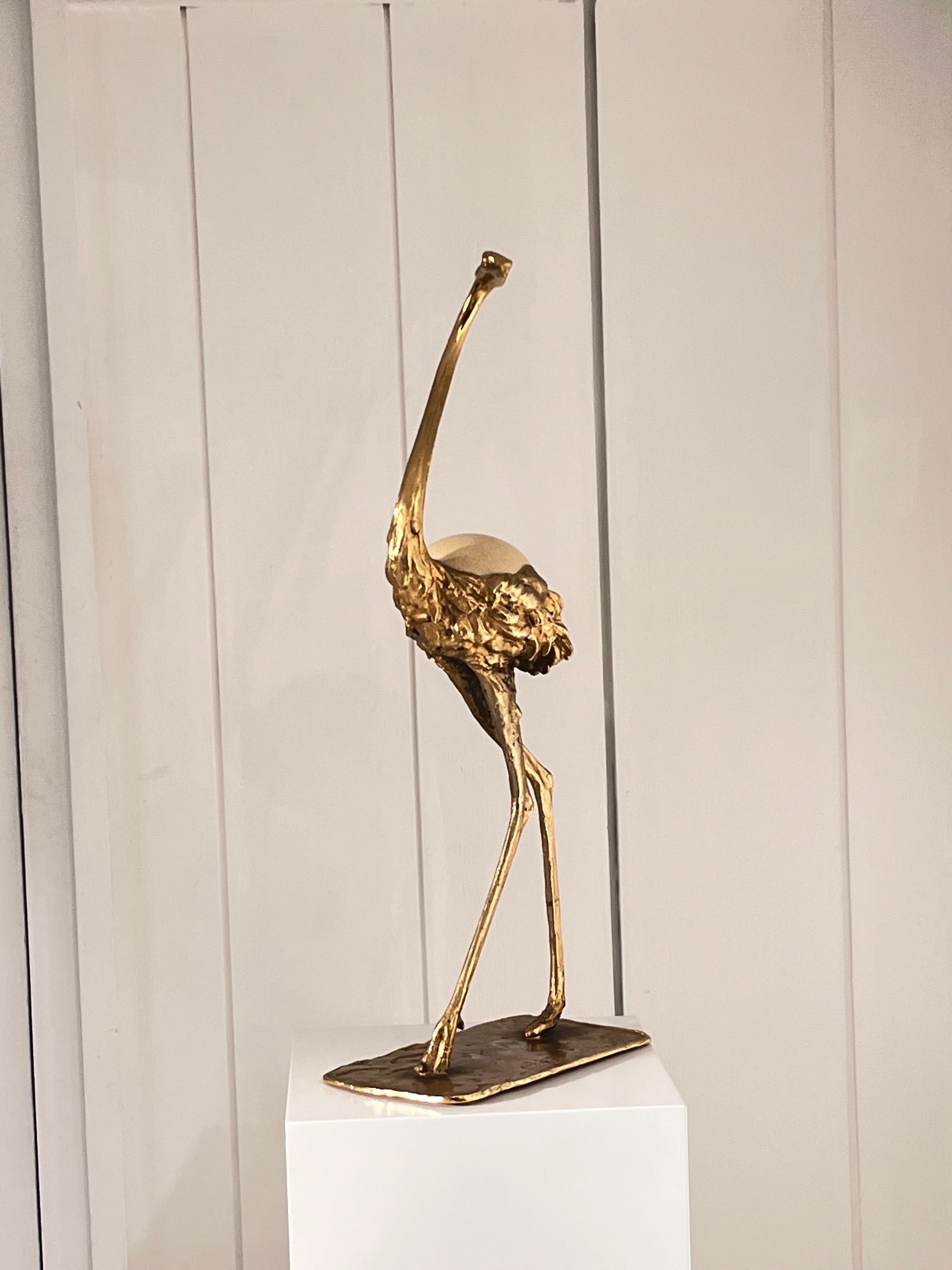 Gabriella Crespi Bronze Ostrich Sculpture with Ostrich Egg 6
