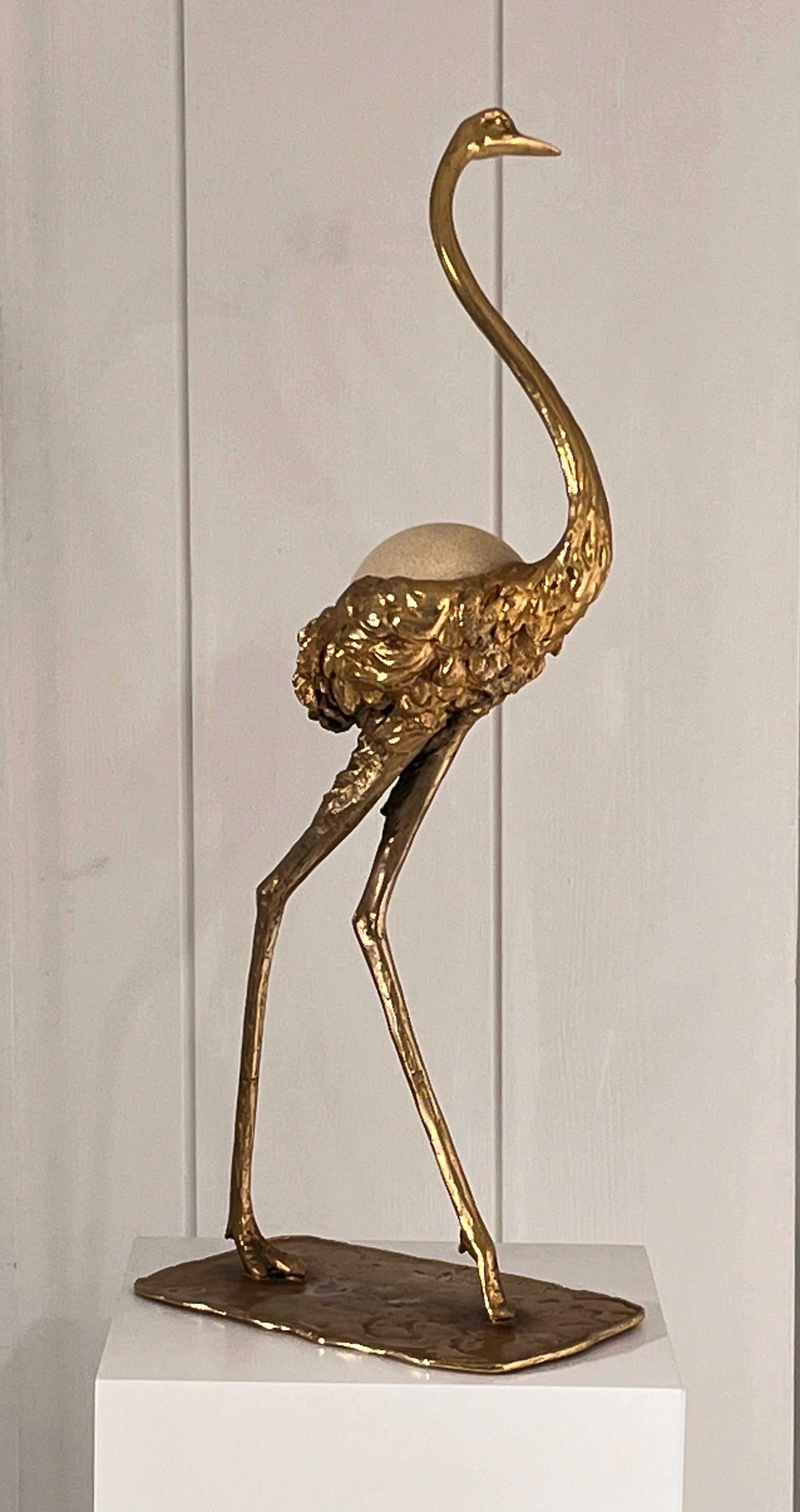 Gabriella Crespi Bronze Ostrich Sculpture with Ostrich Egg 8