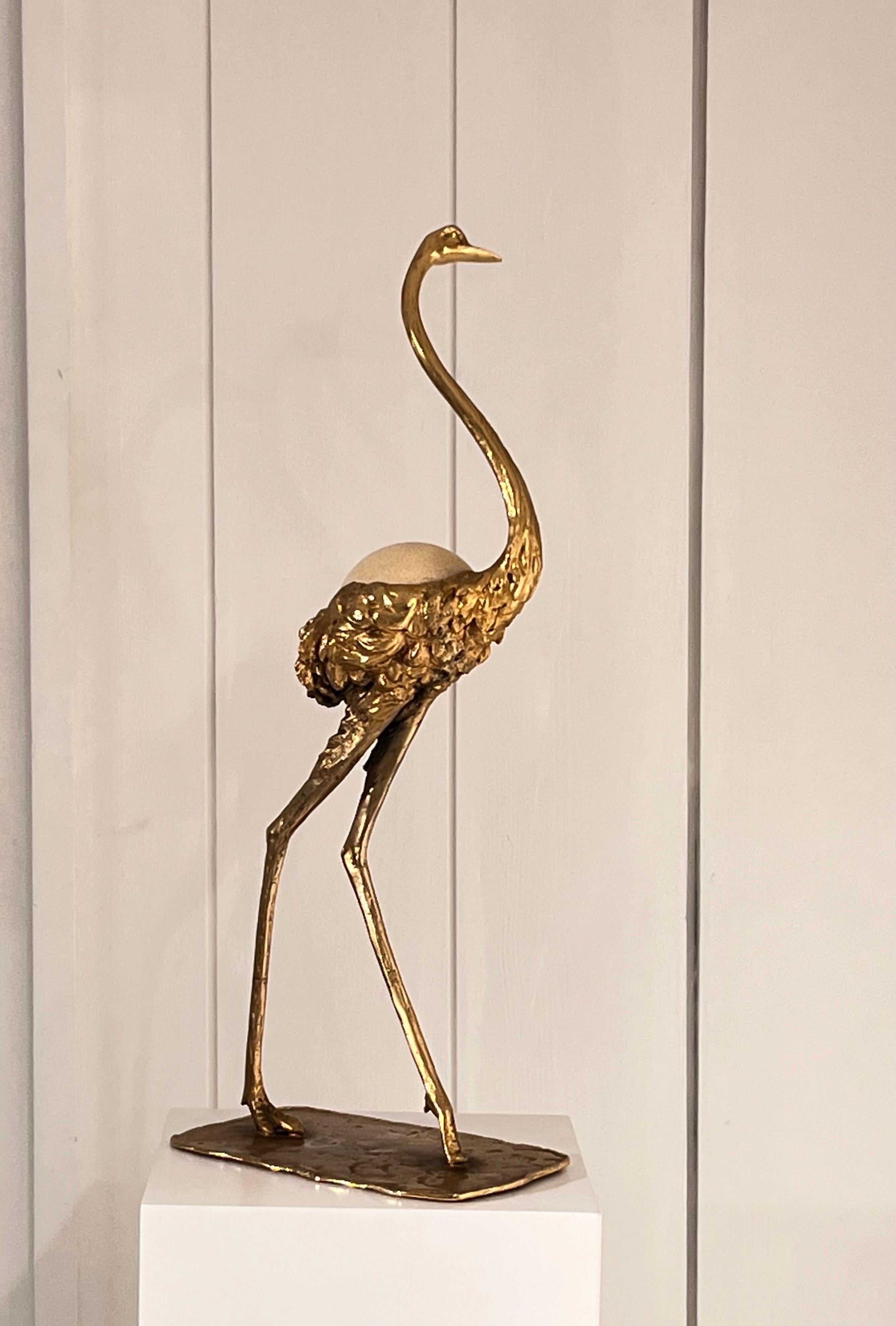 Gabriella Crespi Bronze Ostrich Sculpture with Ostrich Egg 9