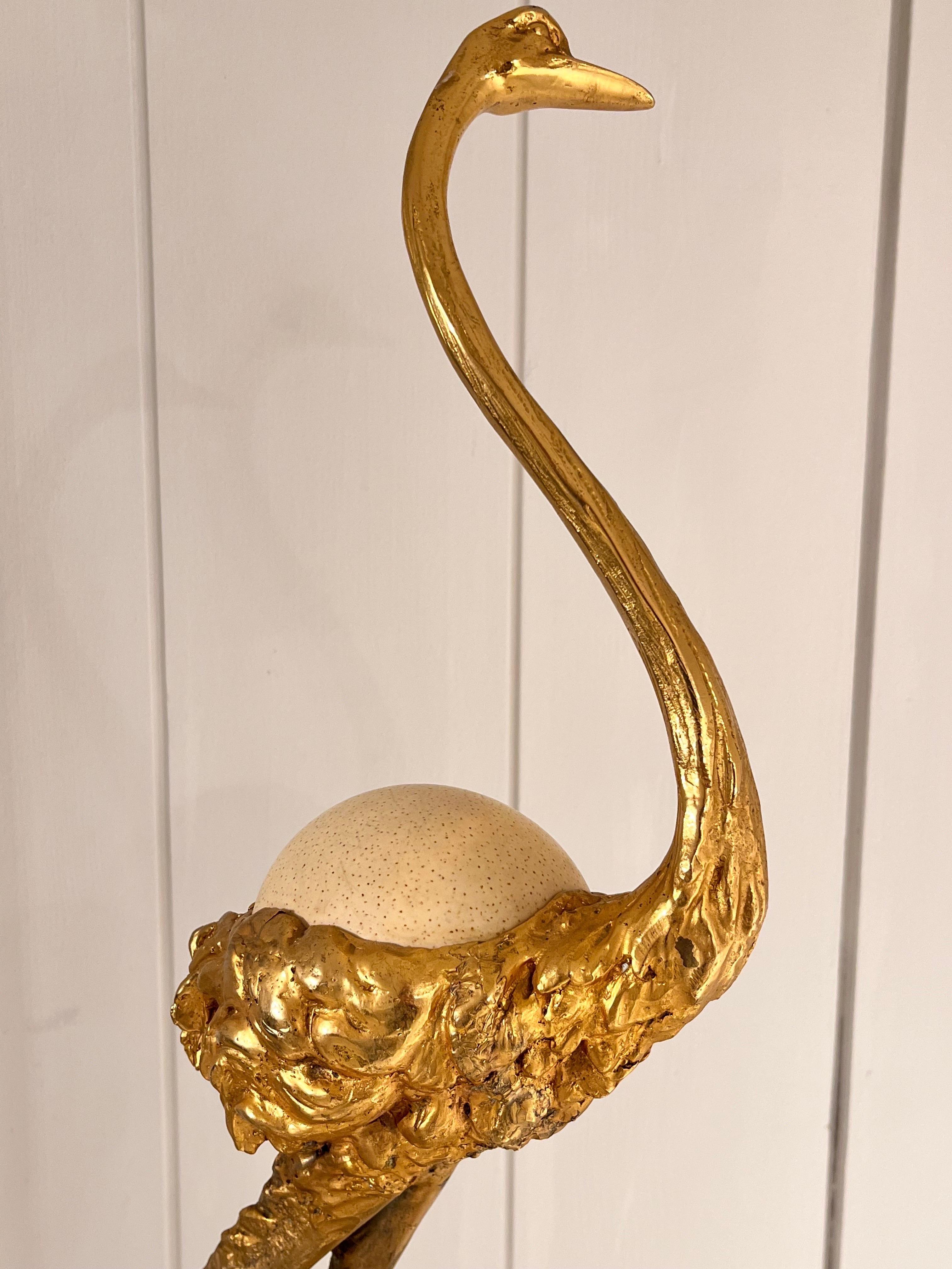 Mid-Century Modern Gabriella Crespi Bronze Ostrich Sculpture with Ostrich Egg