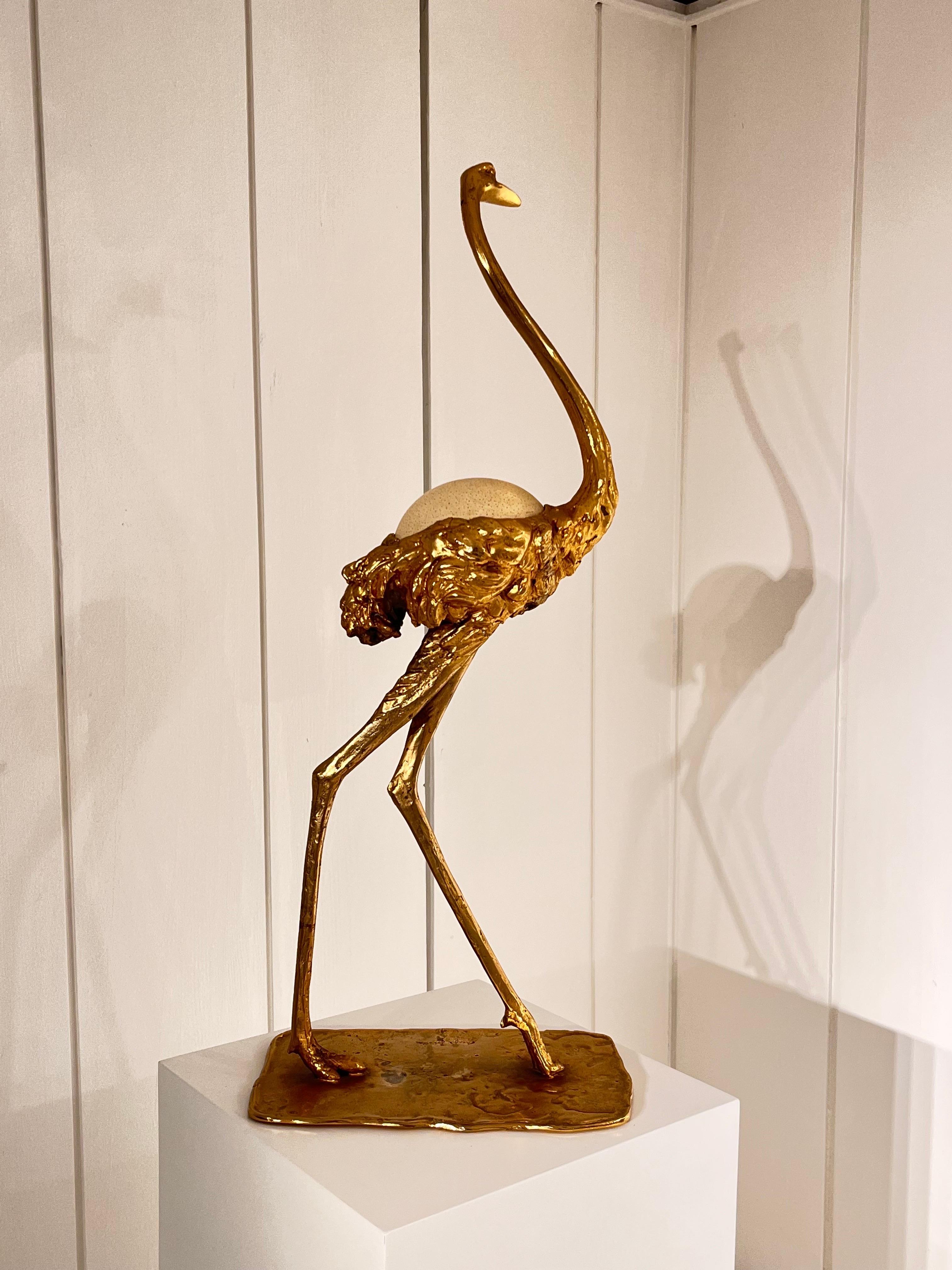 Gabriella Crespi Bronze Ostrich Sculpture with Ostrich Egg In Good Condition In Saint-Ouen, FR