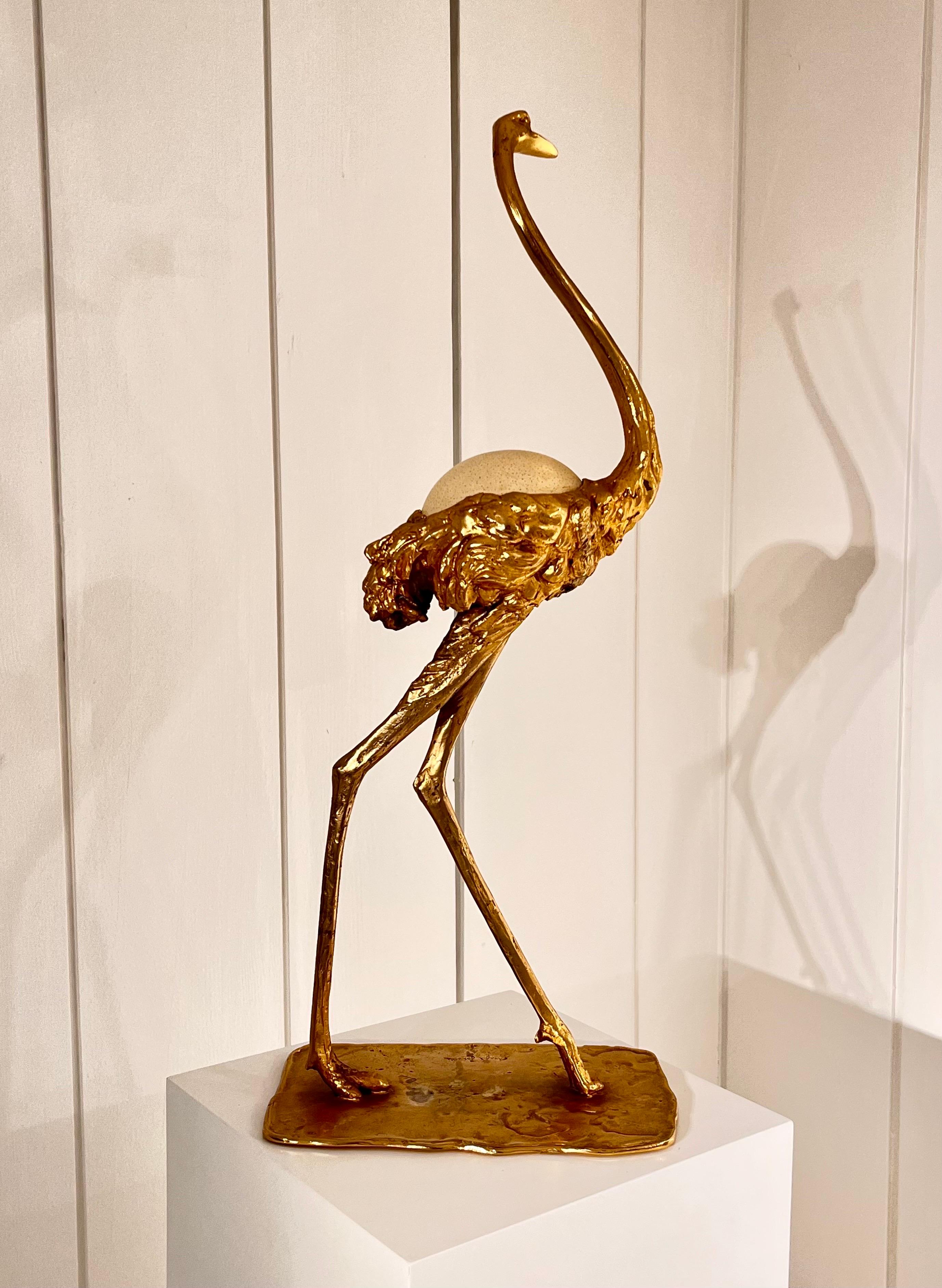 Gabriella Crespi Bronze Ostrich Sculpture with Ostrich Egg 1