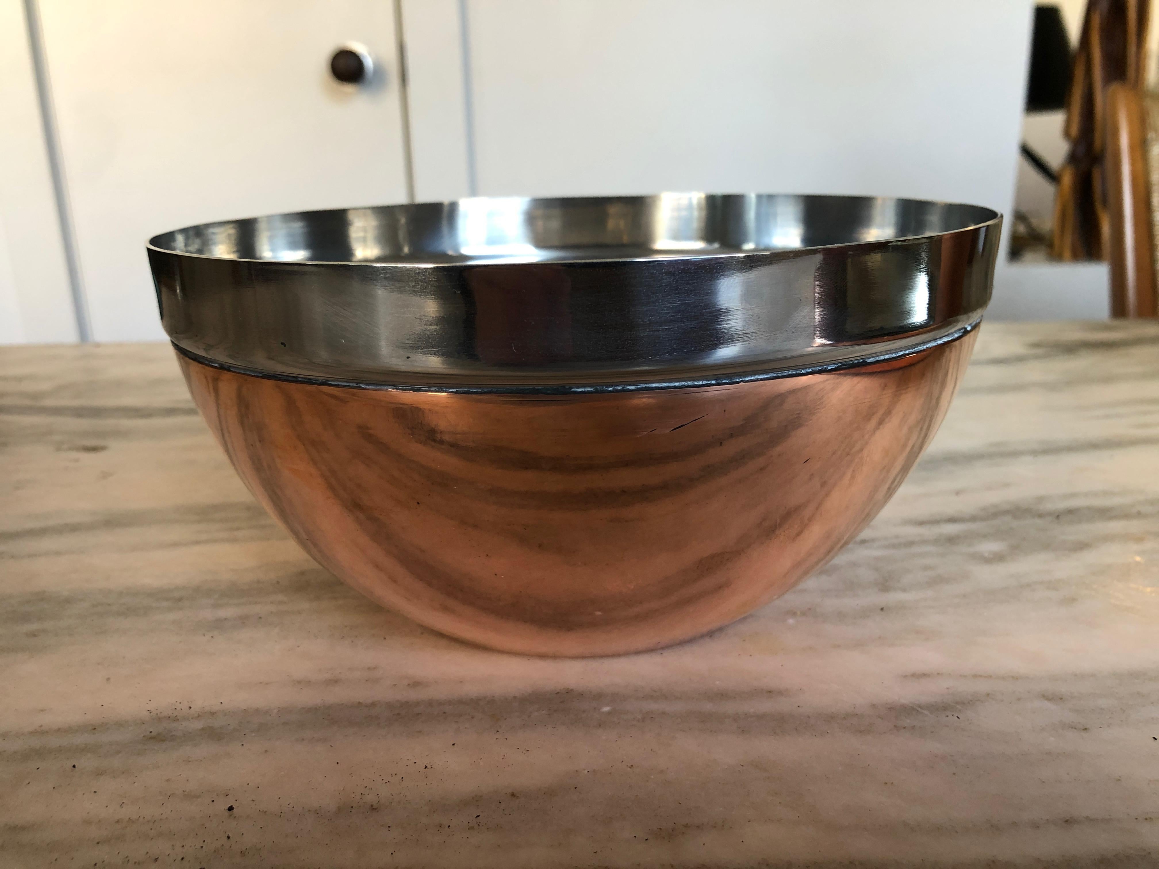 Polished steel and copper, stamped 