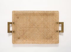 Gabriella Crespi Christian Dior Rattan Tray with Bronze Handles, France, 1950