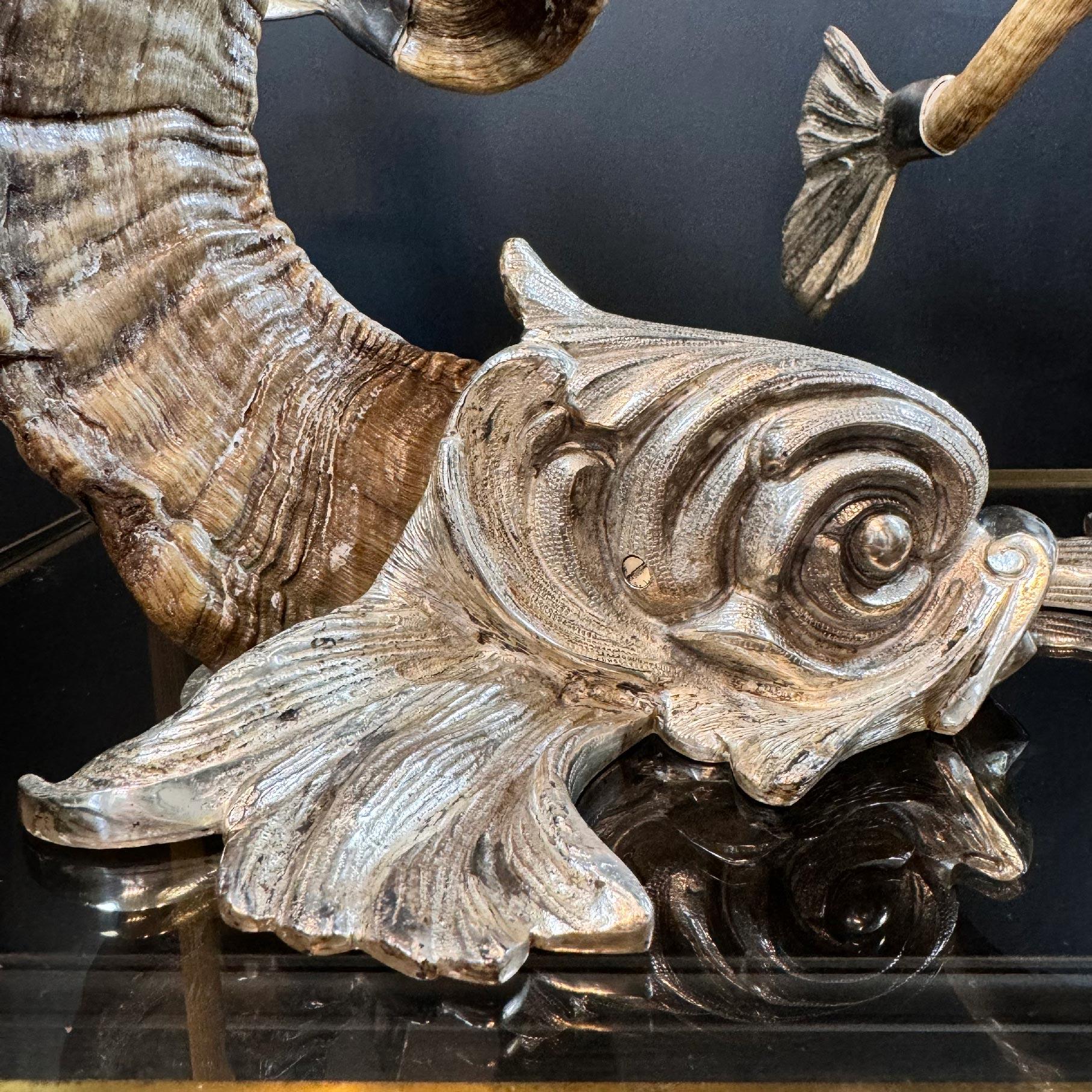 Gabriella Crespi 'Coppia Di Delfini' Pareja de delfines de bronce plateado en venta 2