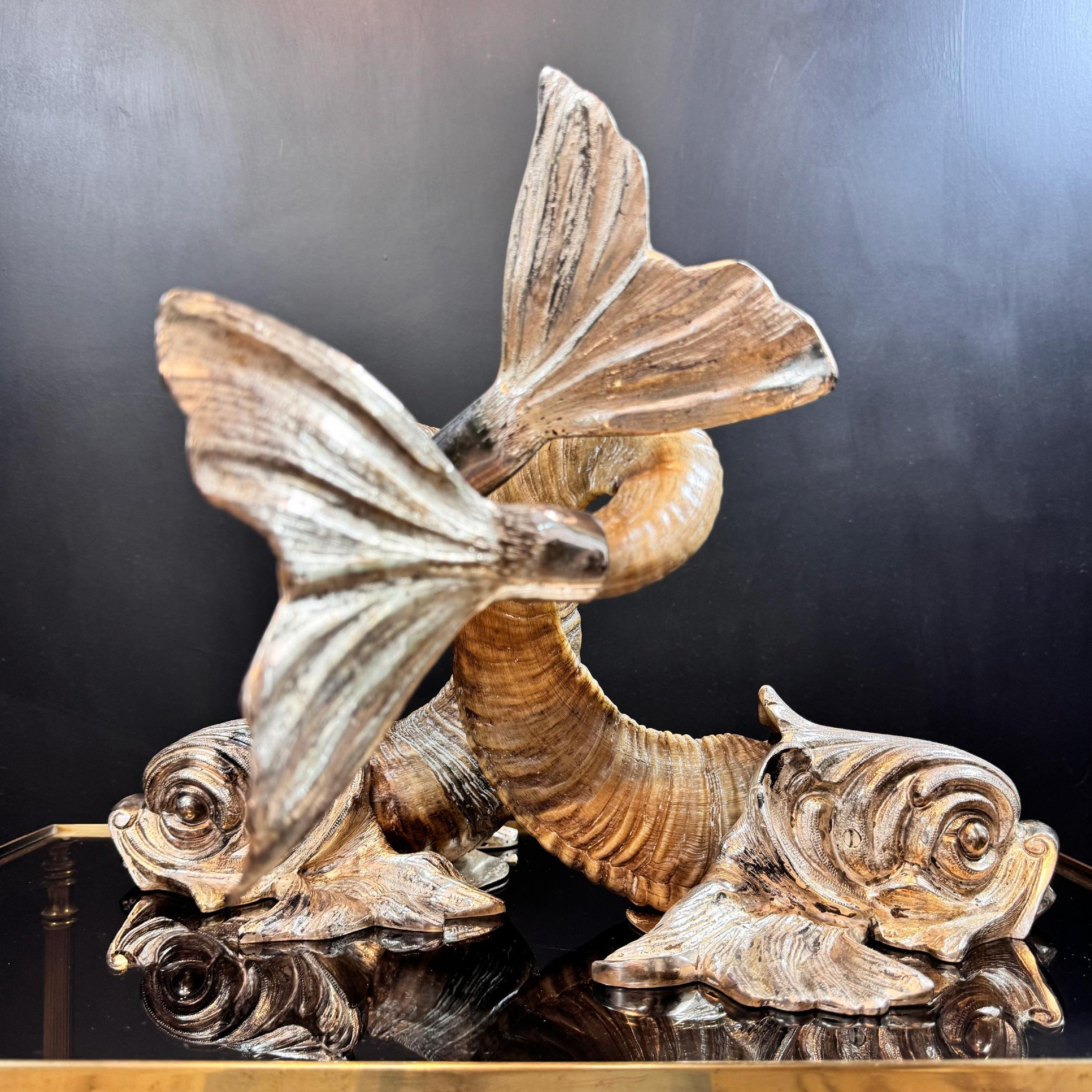 Gabriella Crespi 'Coppia Di Delfini' Paar versilberte Bronze- Delphine (Ende des 20. Jahrhunderts) im Angebot