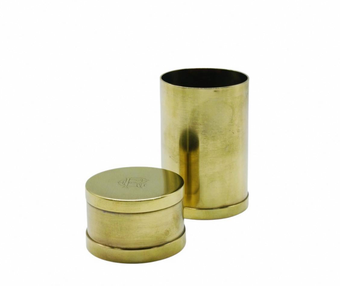 Italian Gabriella Crespi Signed, Cylindrical Brass Box, Italy 1970s For Sale