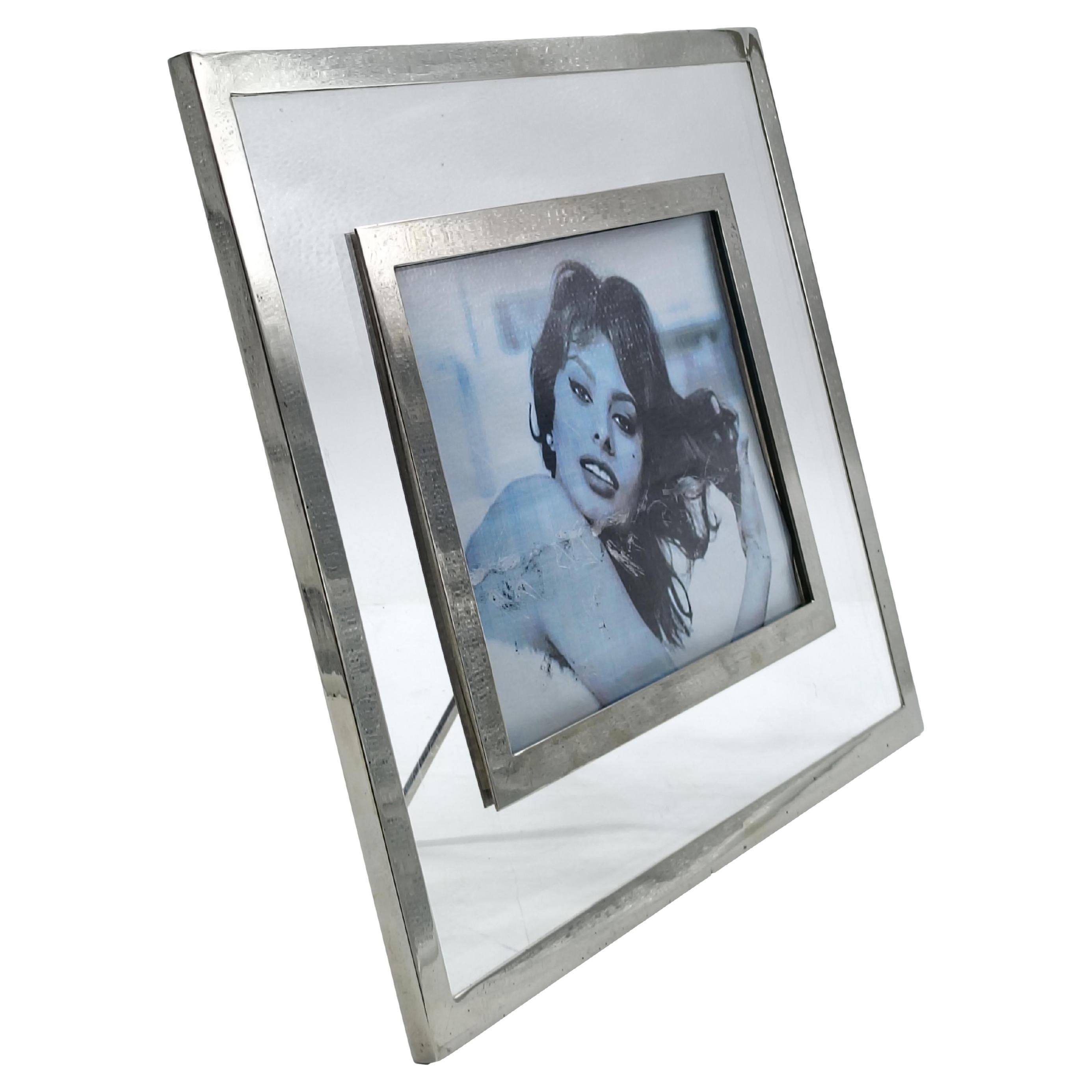 Gabriella Crespi Signed Plexiglass and Nickel-plated Brass Photo Frame, Italy 70