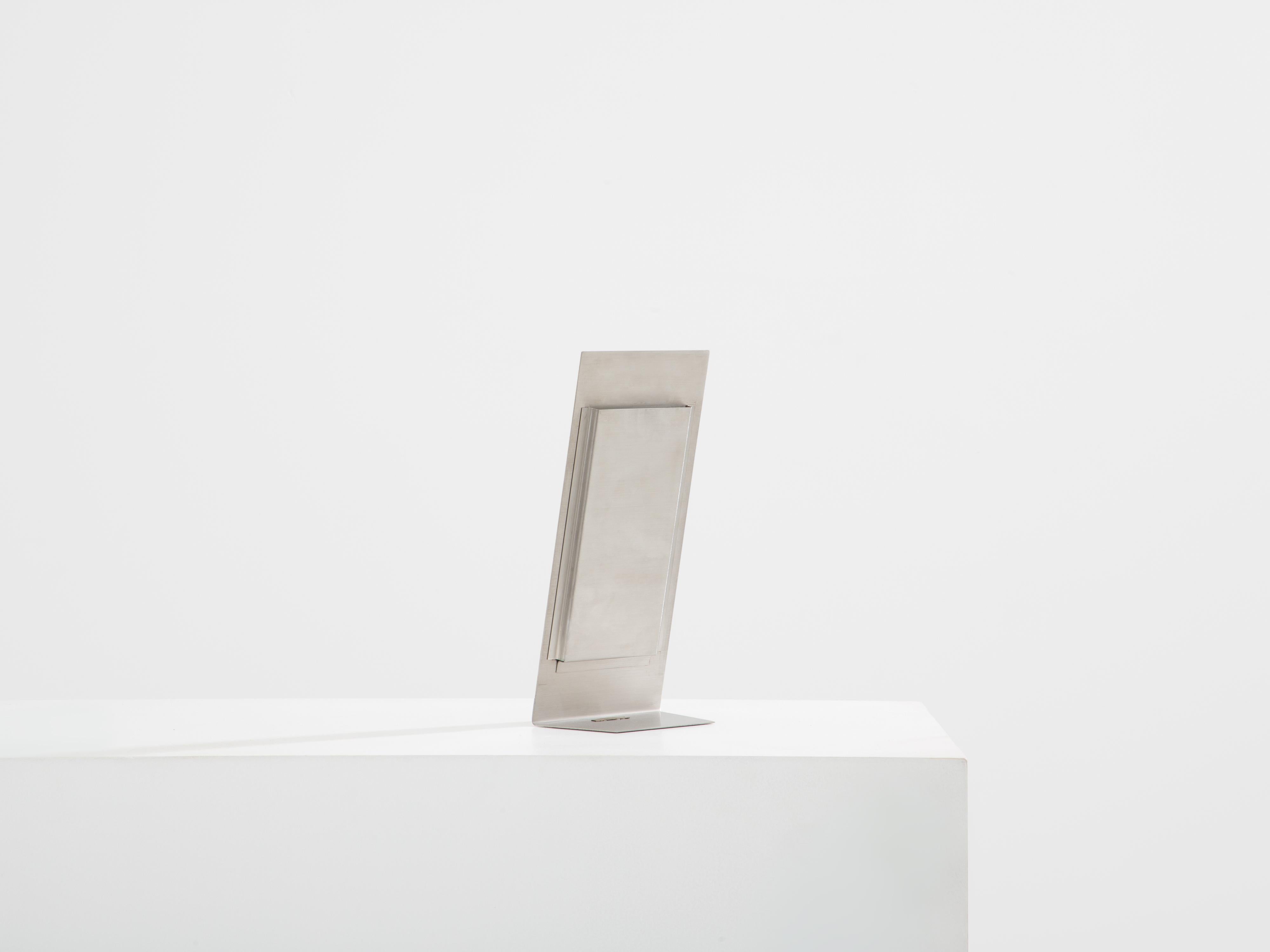 Mid-Century moderno Gabriella Crespi per Christian Dior Specchio per vanità in acciaio spazzolato 1970 in vendita