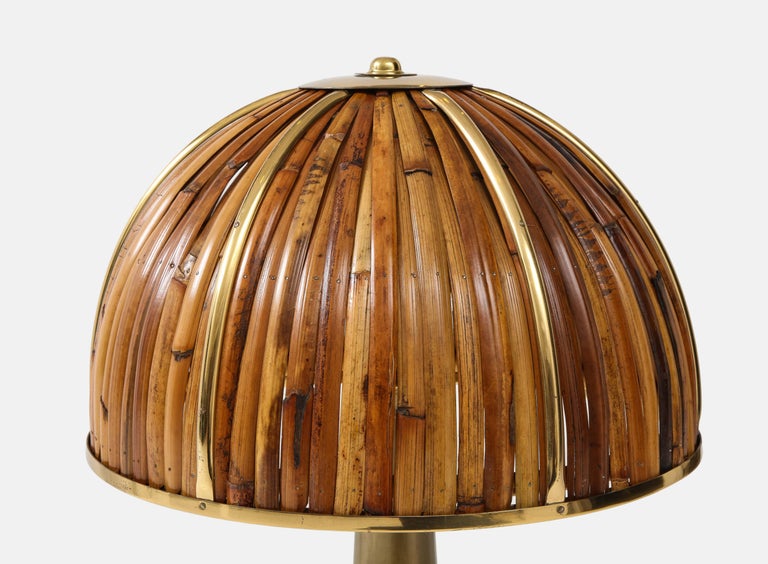 Gabriella Crespi Rare 'Fungo' Table Lamp in Bamboo and Brass, Italy, 1970s  For Sale at 1stDibs