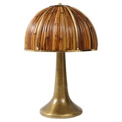 Gabriella Crespi Rare 'Fungo' Table Lamp in Bamboo and Brass, Italy, 1970s