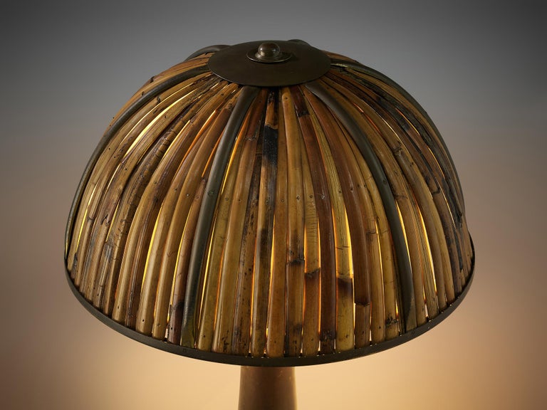 Mid-Century Modern Gabriella Crespi 'Fungo' Table Lamp in Brass and Bamboo