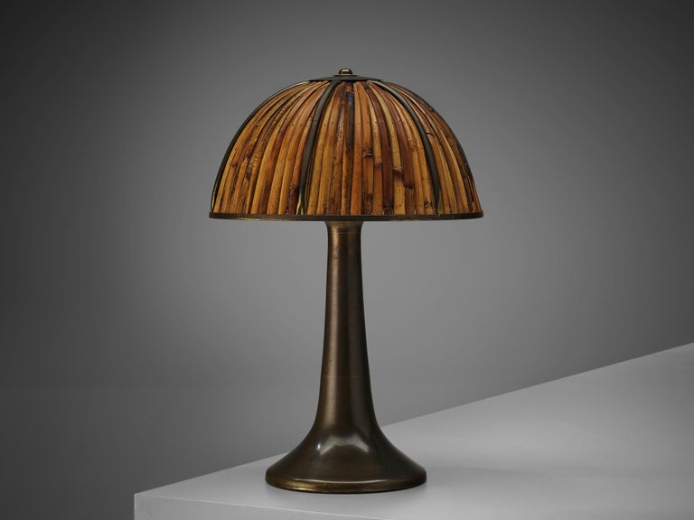 Italian Gabriella Crespi 'Fungo' Table Lamp in Brass and Bamboo