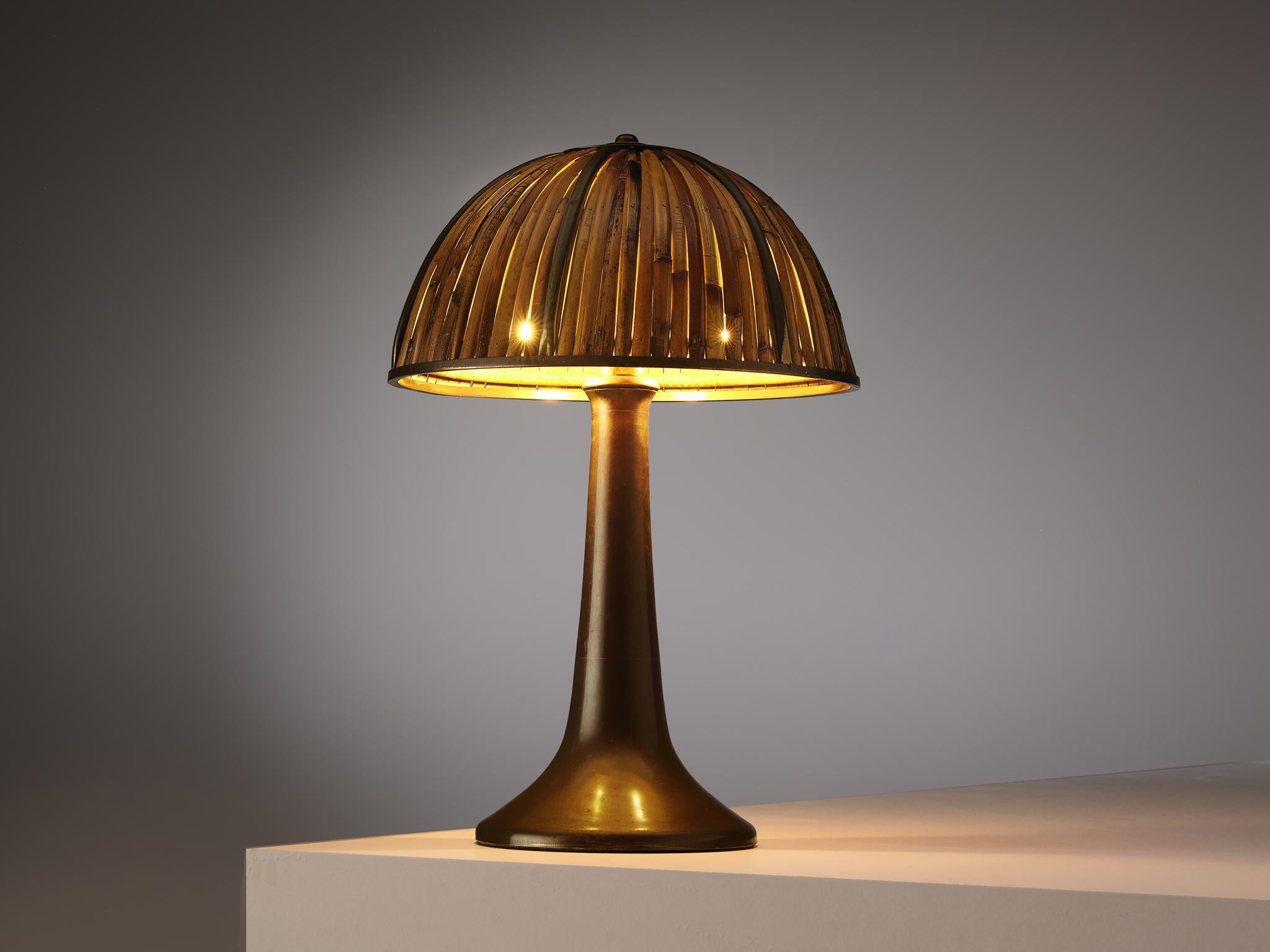 Mid-Century Modern Gabriella Crespi 'Fungo' Table Lamp in Brass and Bamboo