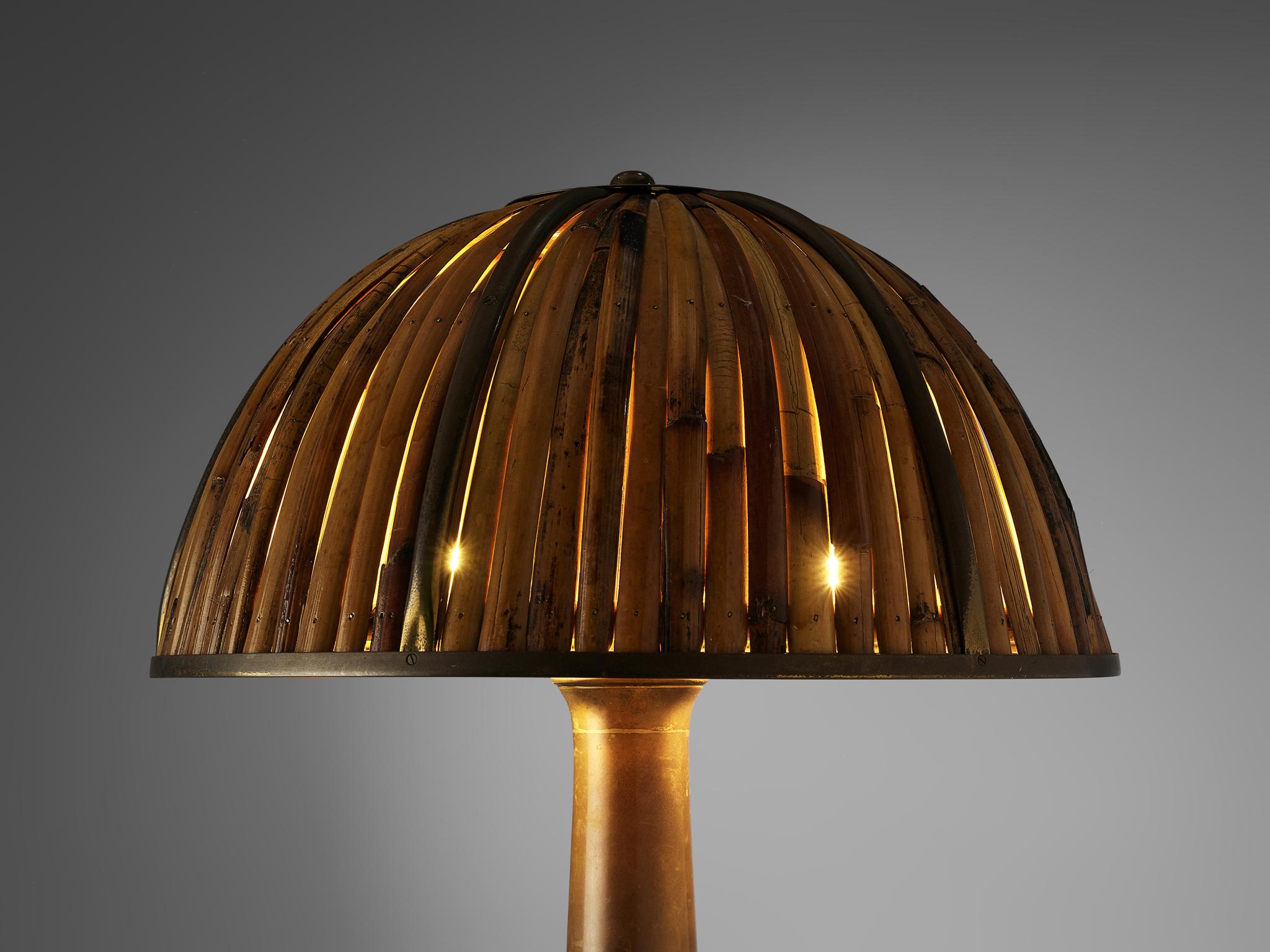 Italian Gabriella Crespi 'Fungo' Table Lamp in Brass and Bamboo
